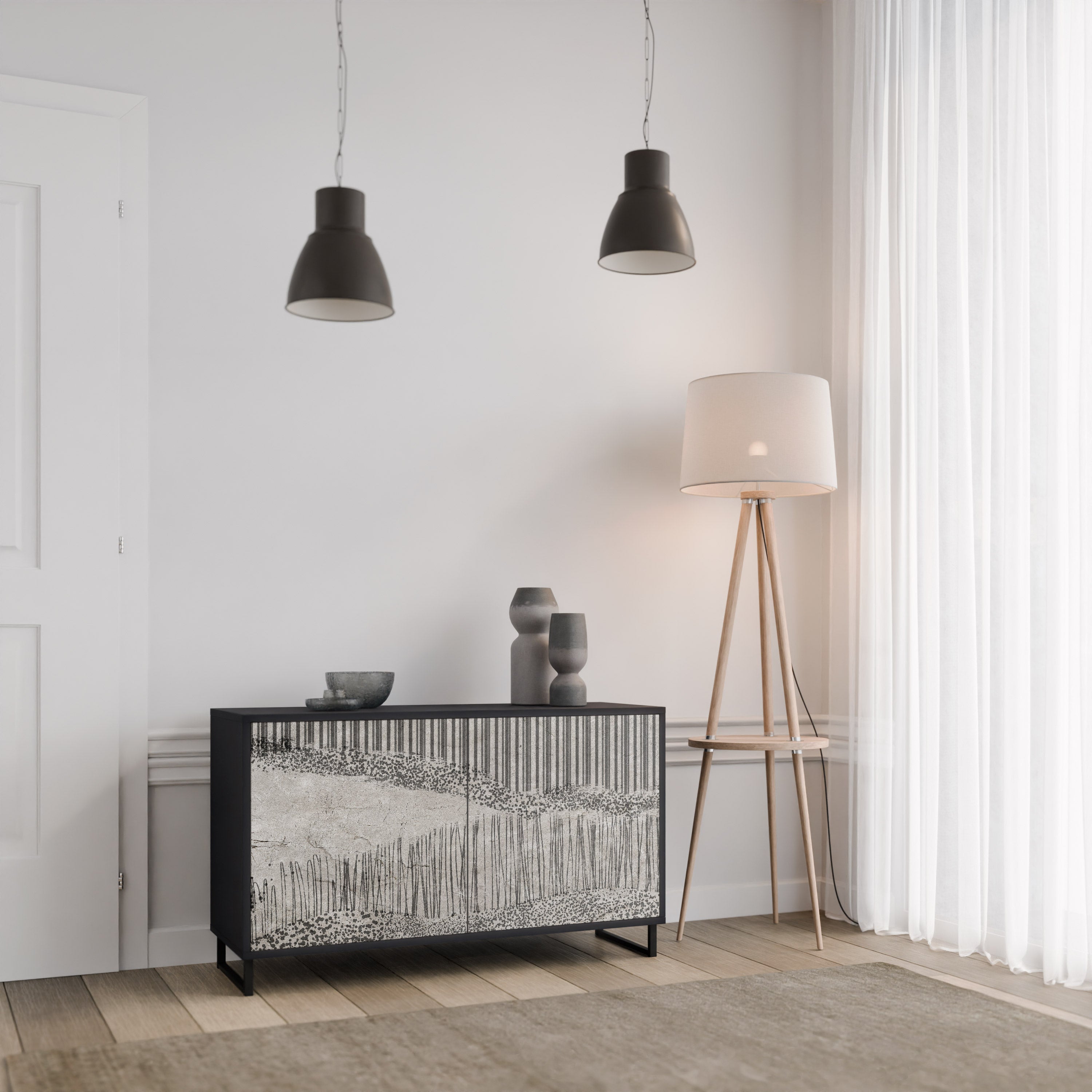 GRAIN LINES Sideboard mit 2 Türen in Schwarz