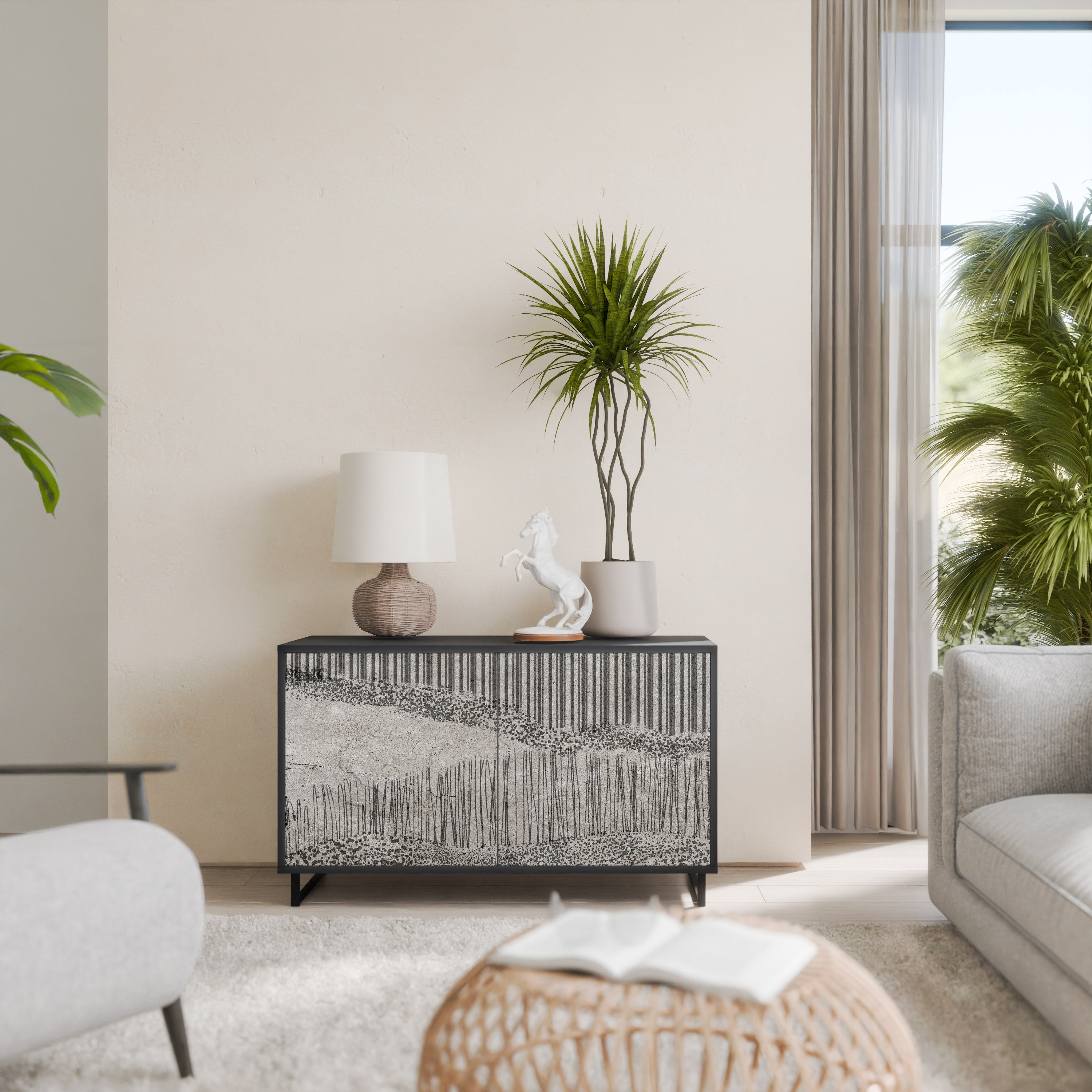 GRAIN LINES Sideboard mit 2 Türen in Schwarz