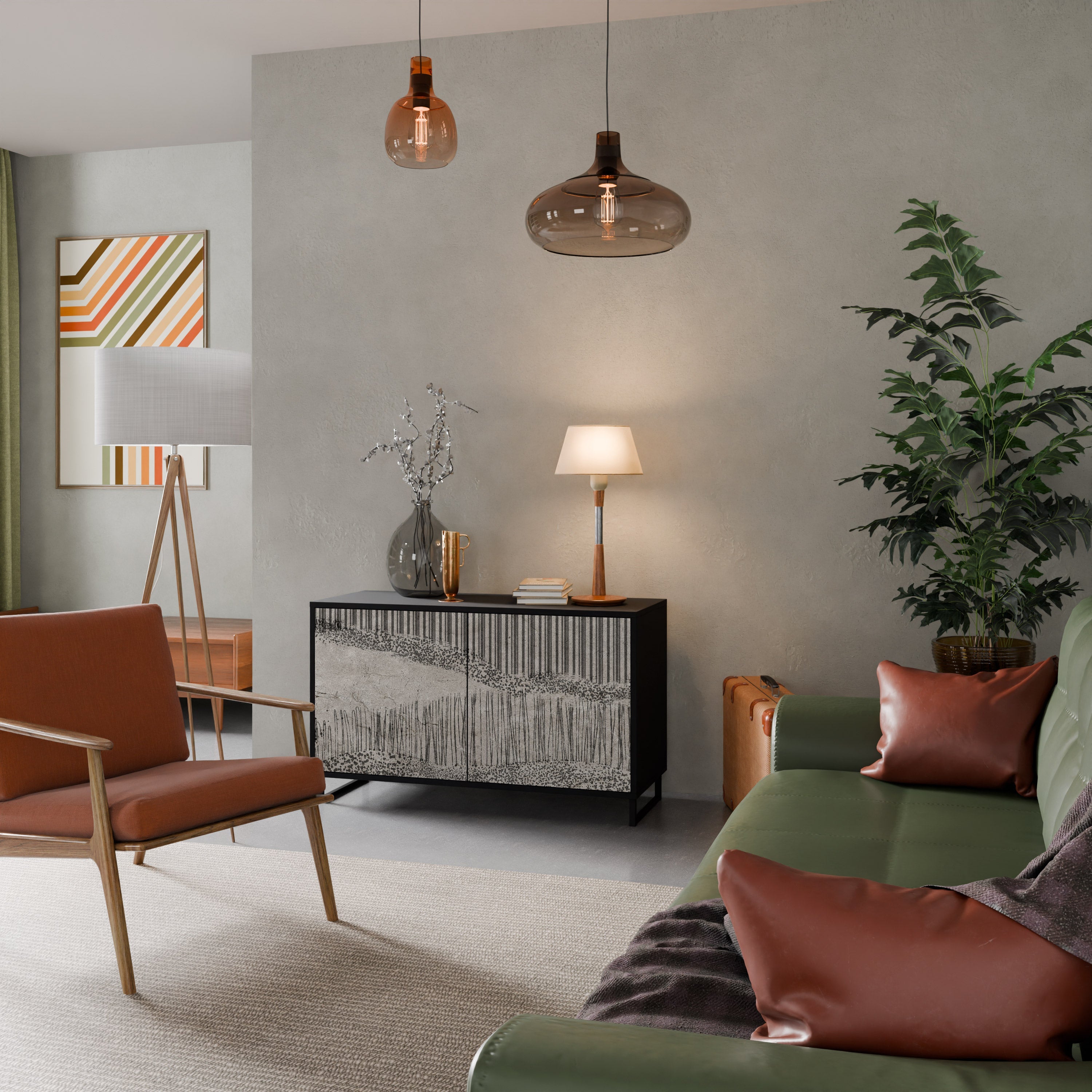 GRAIN LINES Sideboard mit 2 Türen in Schwarz