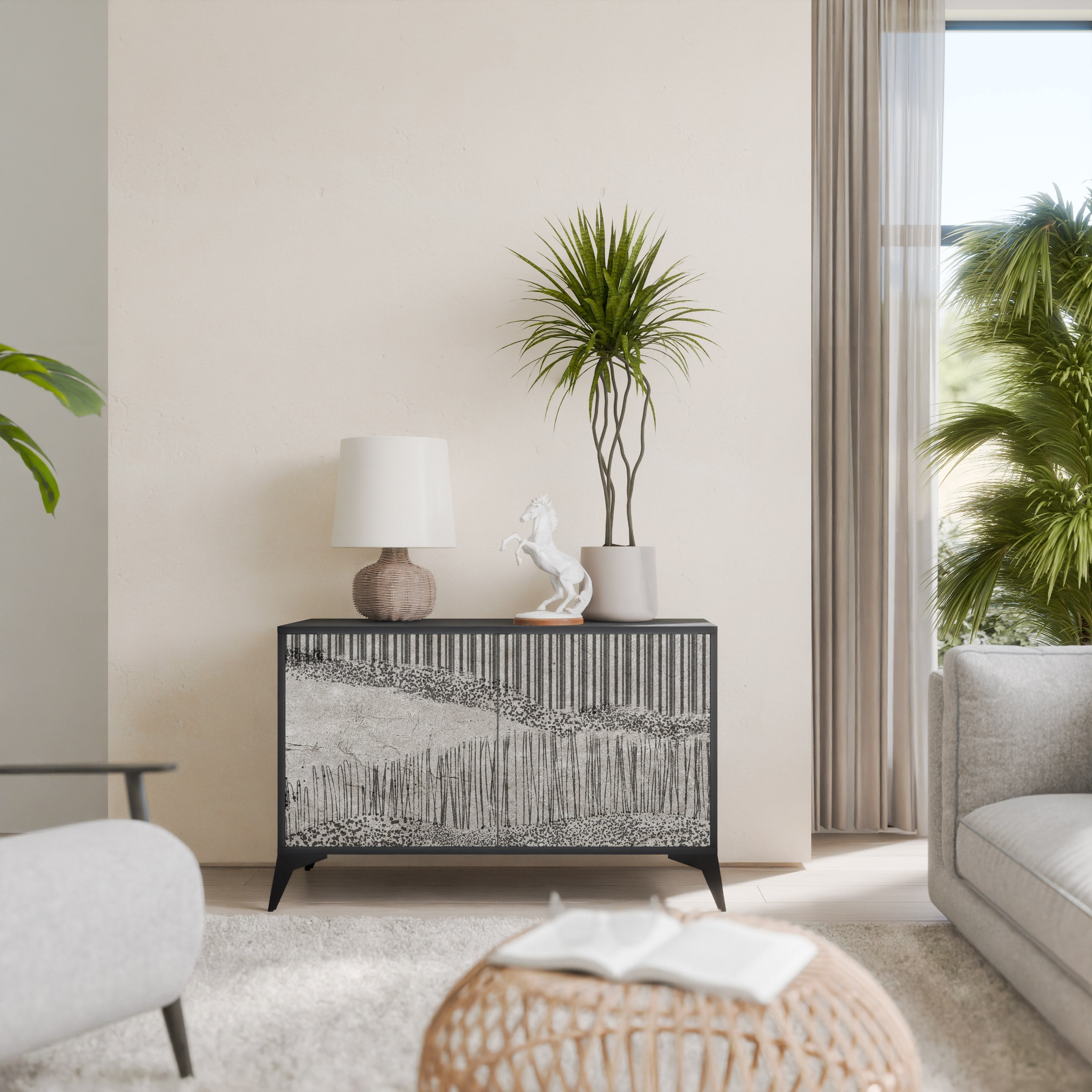 GRAIN LINES Sideboard mit 2 Türen in Schwarz