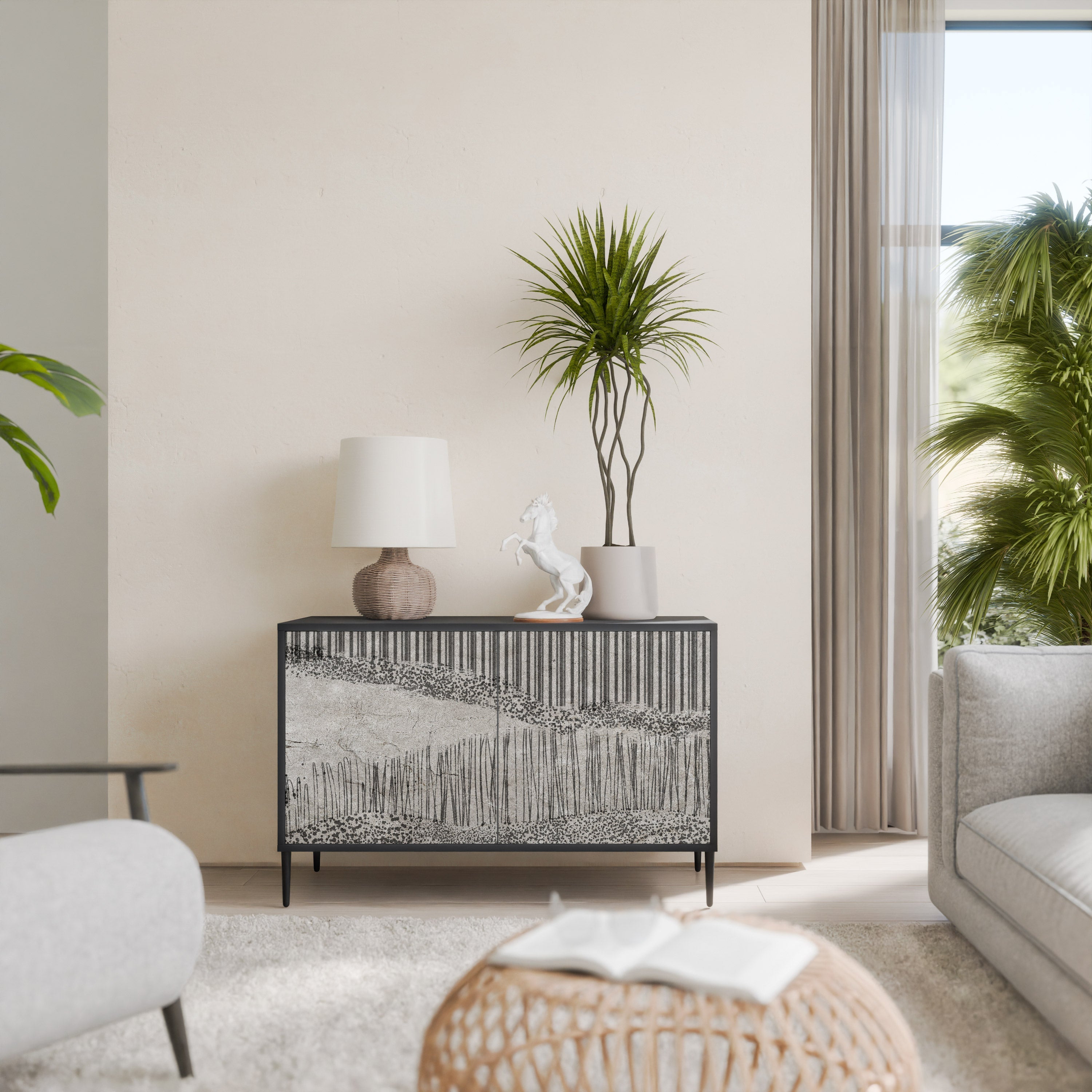 GRAIN LINES Sideboard mit 2 Türen in Schwarz