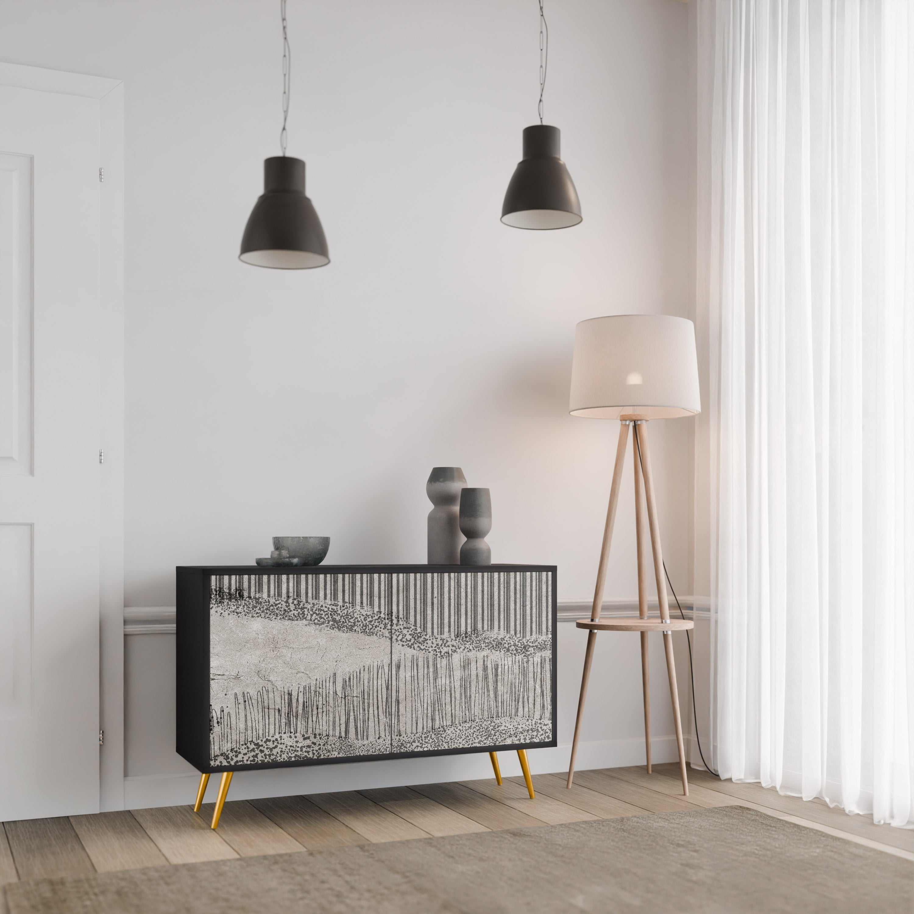 GRAIN LINES Sideboard mit 2 Türen in Schwarz