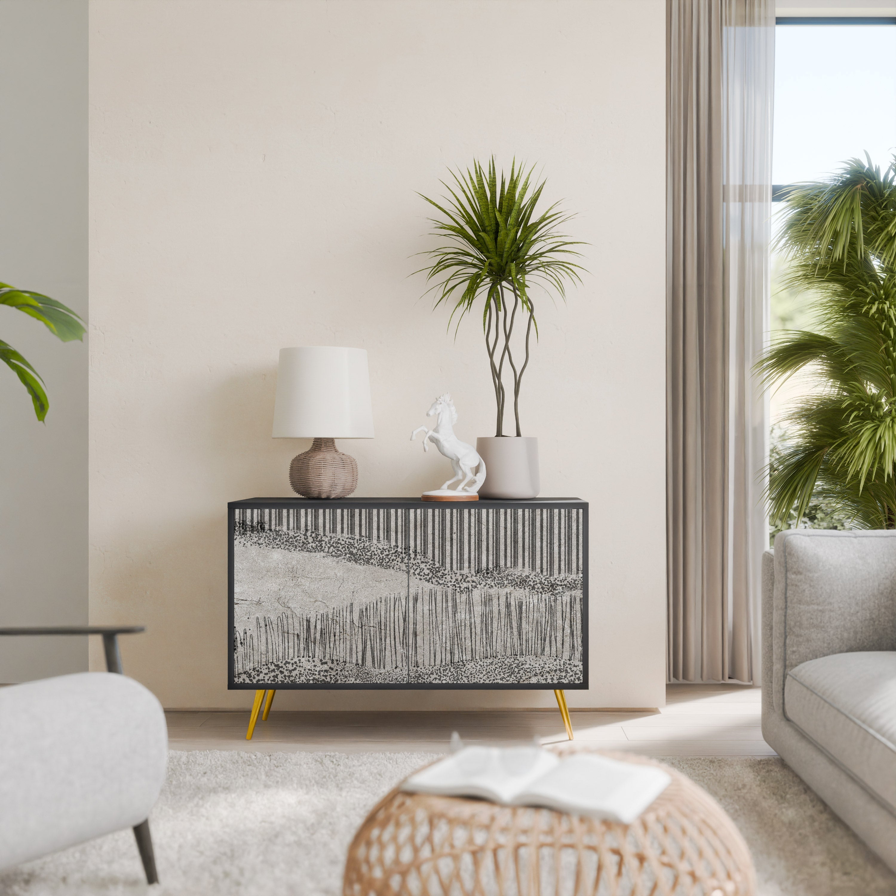 GRAIN LINES Sideboard mit 2 Türen in Schwarz