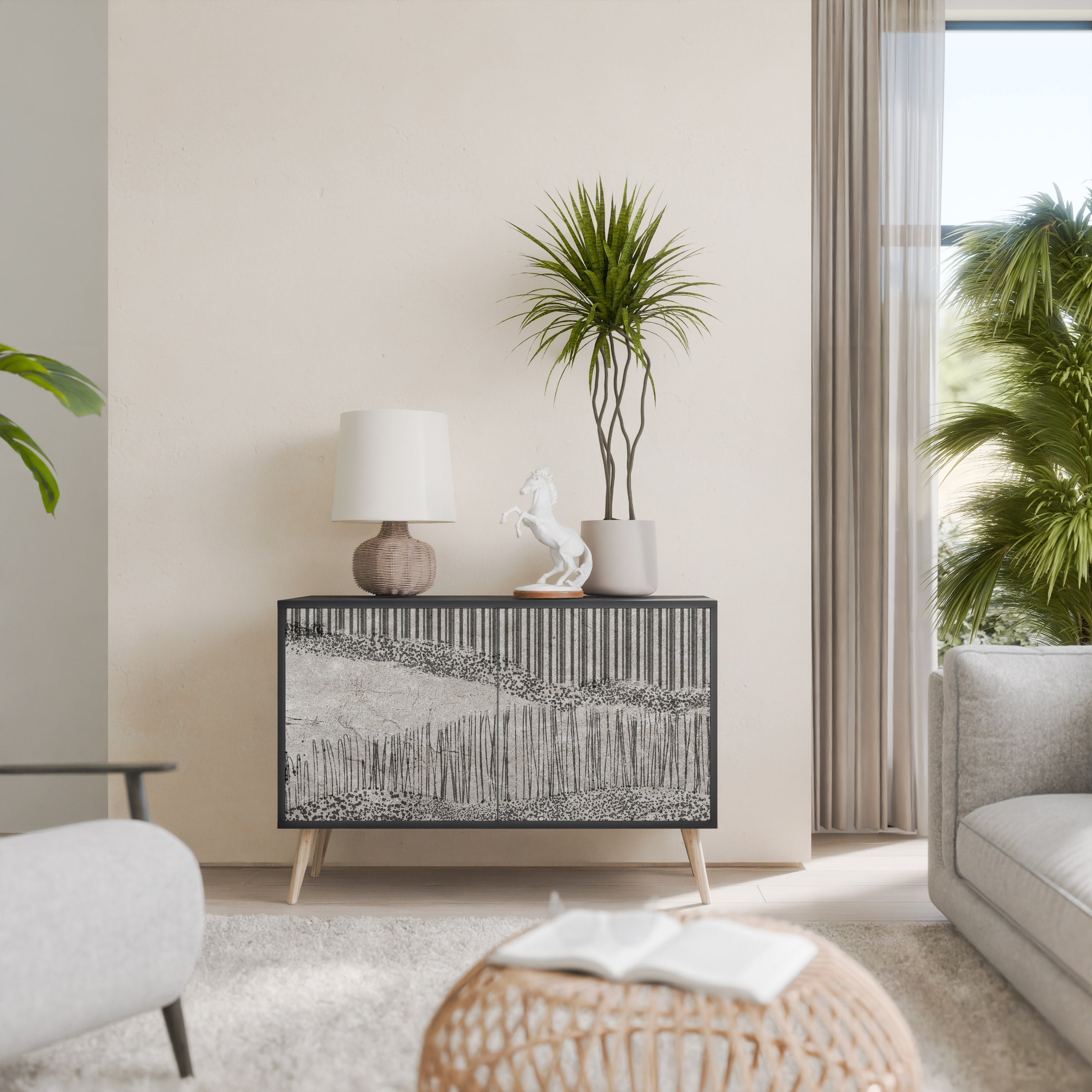 GRAIN LINES Sideboard mit 2 Türen in Schwarz