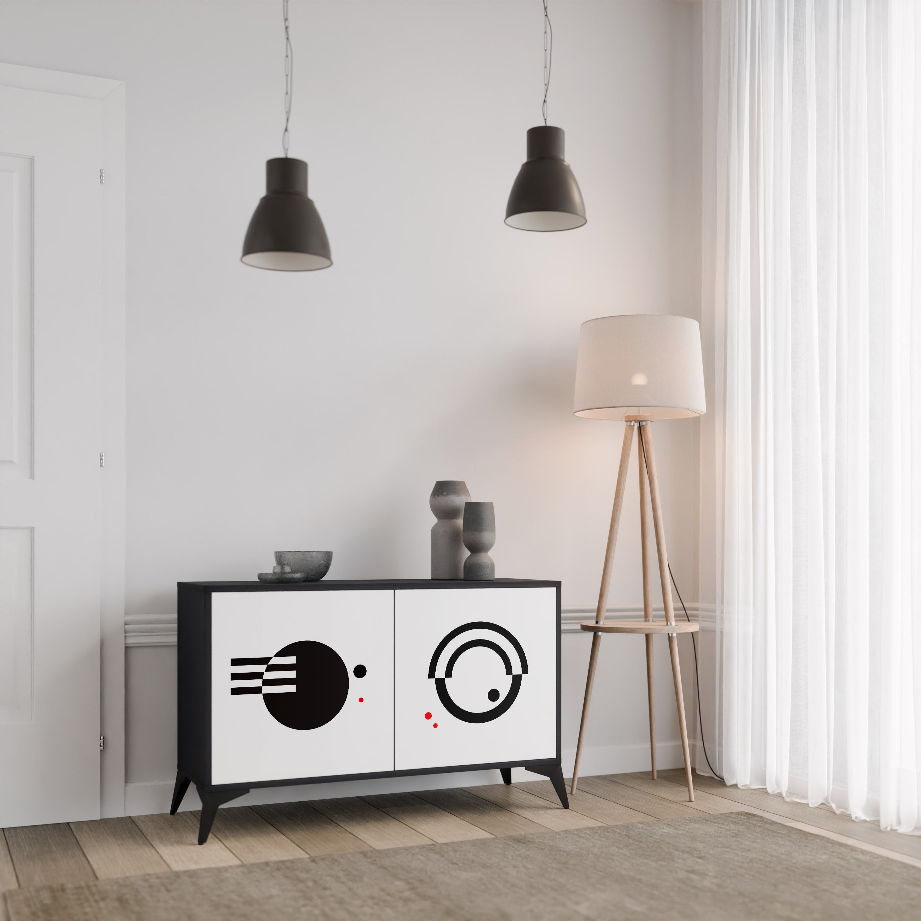 BLACK AND WHITE COMBINATION Sideboard mit 2 Türen in Schwarz