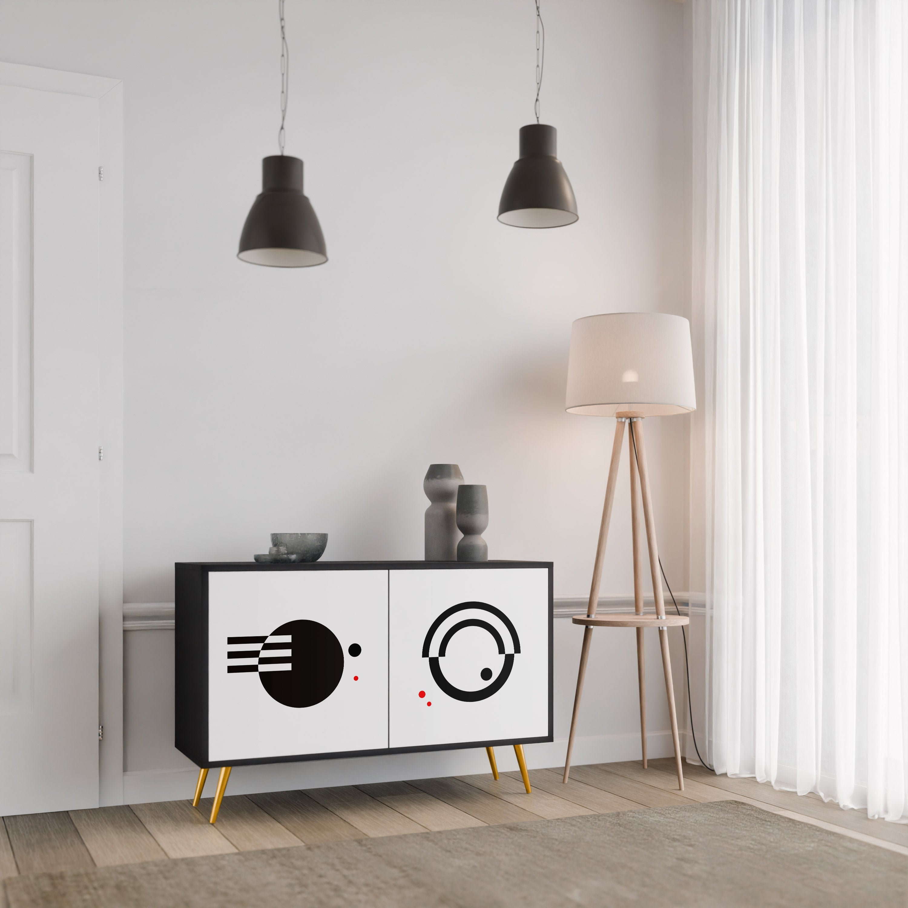 BLACK AND WHITE COMBINATION Sideboard mit 2 Türen in Schwarz