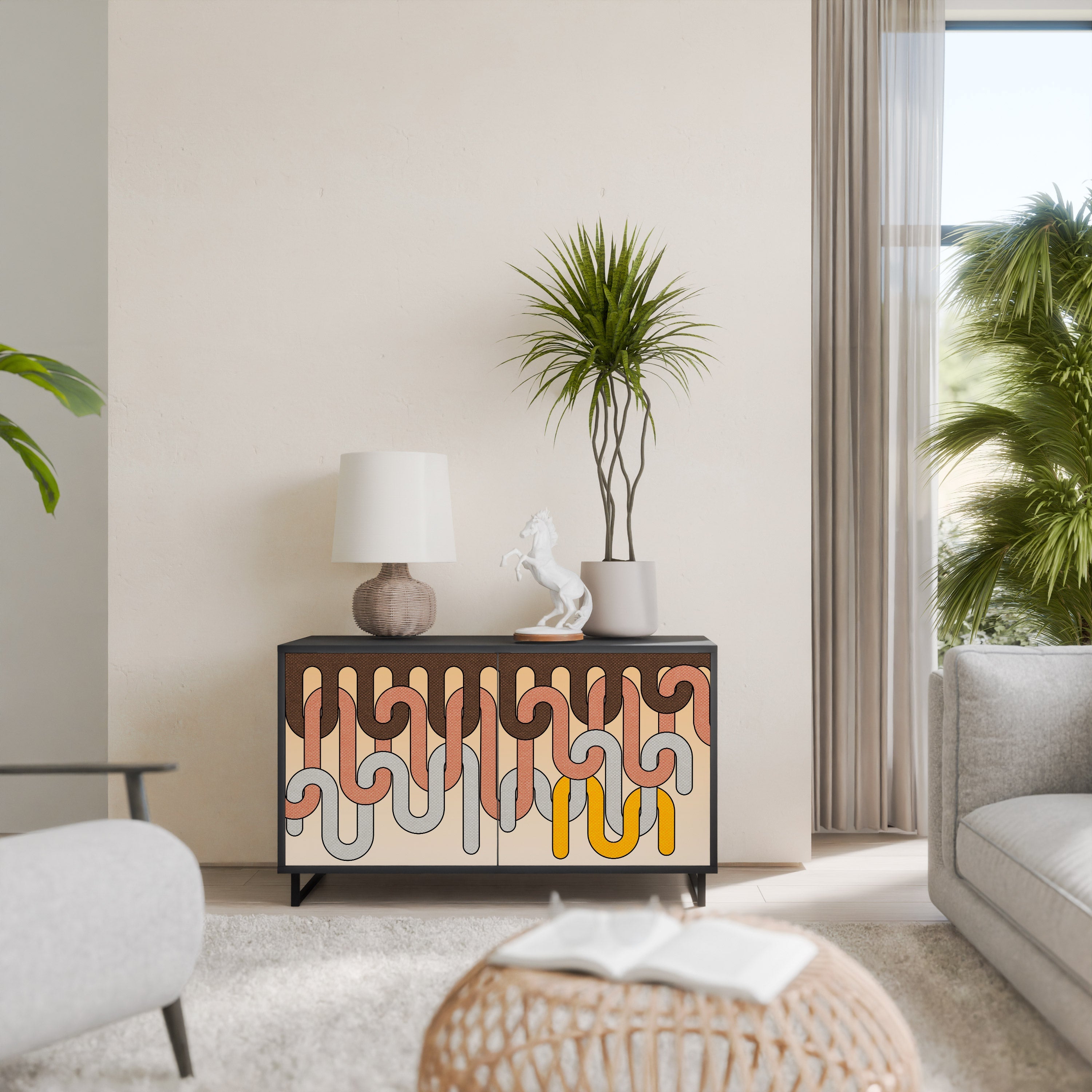 COLORFUL STRINGS Sideboard mit 2 Türen in Schwarz