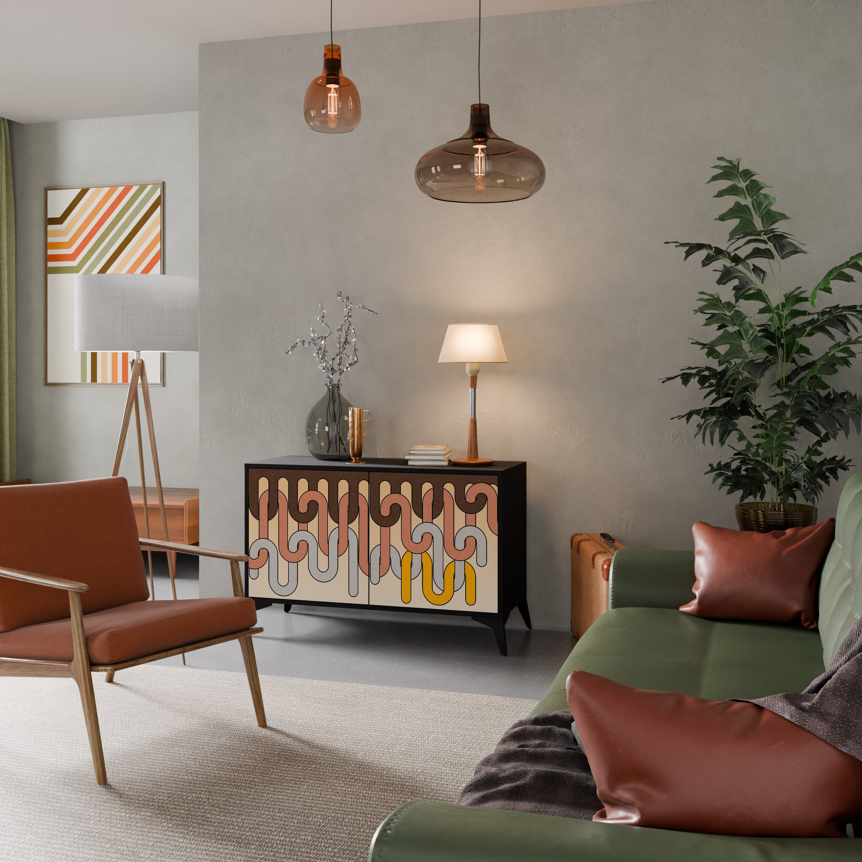 COLORFUL STRINGS Sideboard mit 2 Türen in Schwarz