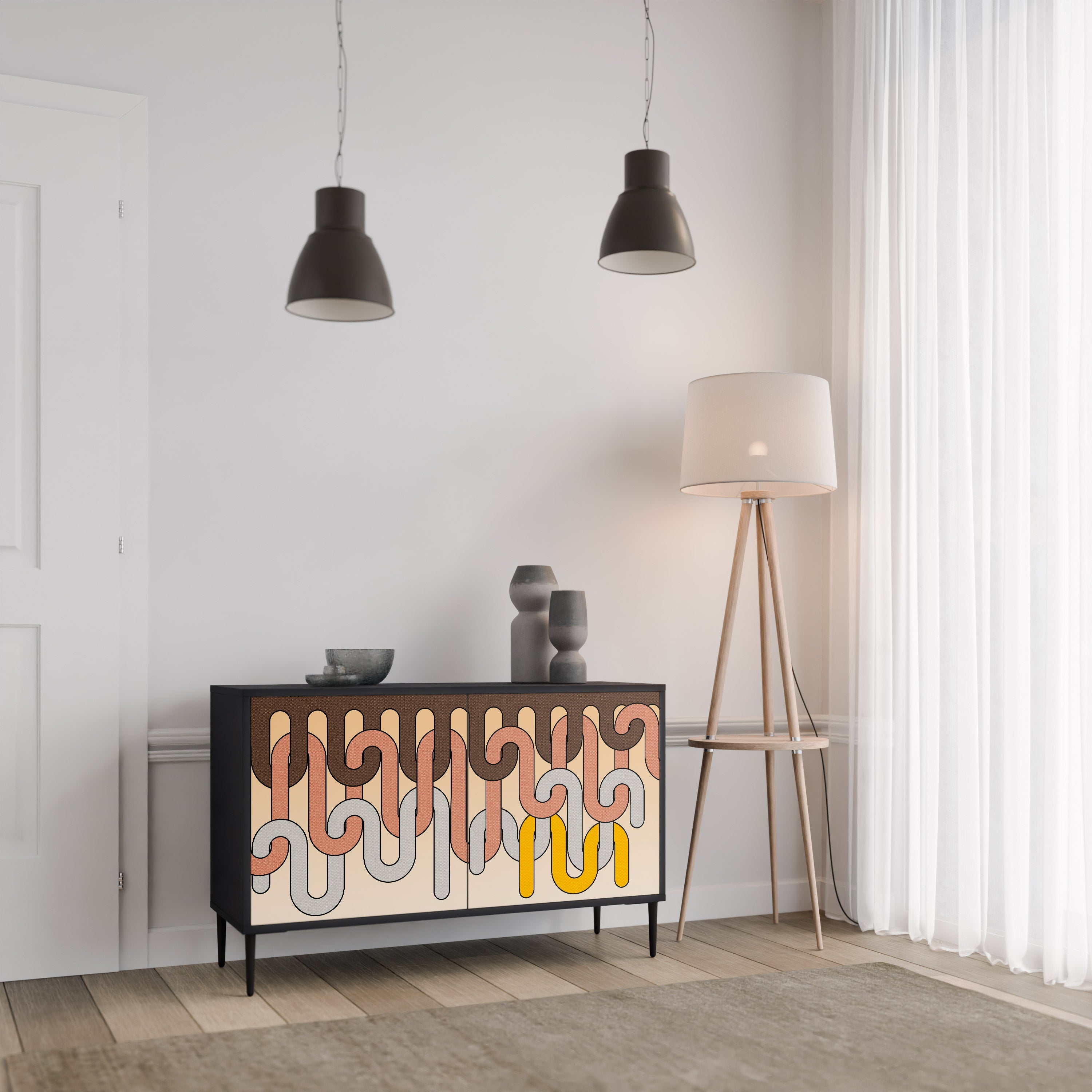 COLORFUL STRINGS Sideboard mit 2 Türen in Schwarz