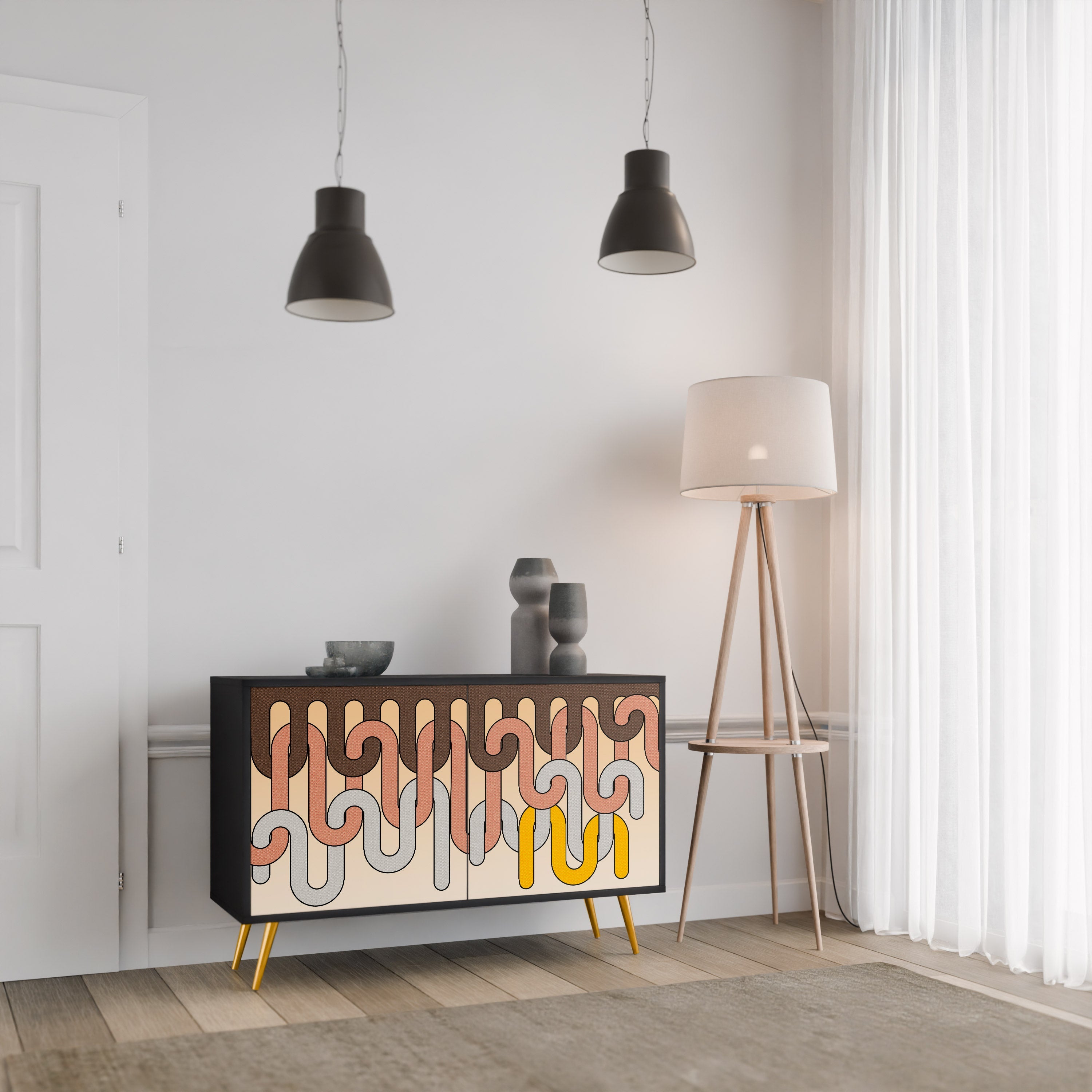 COLORFUL STRINGS Sideboard mit 2 Türen in Schwarz