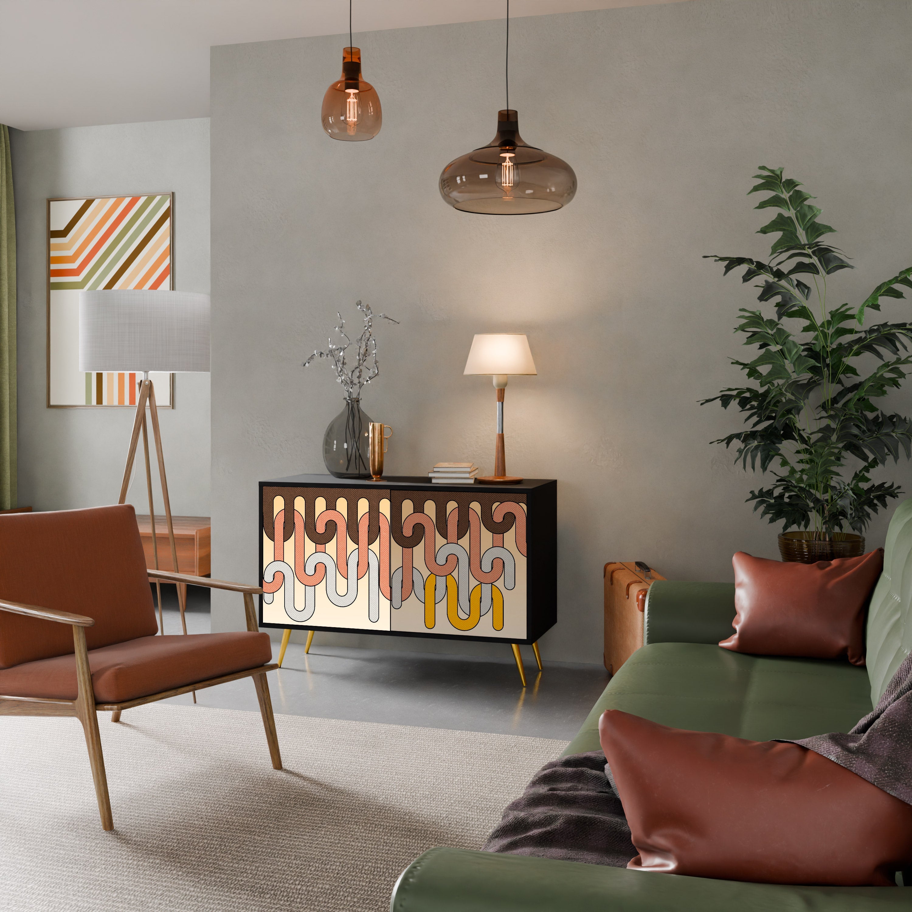 COLORFUL STRINGS Sideboard mit 2 Türen in Schwarz