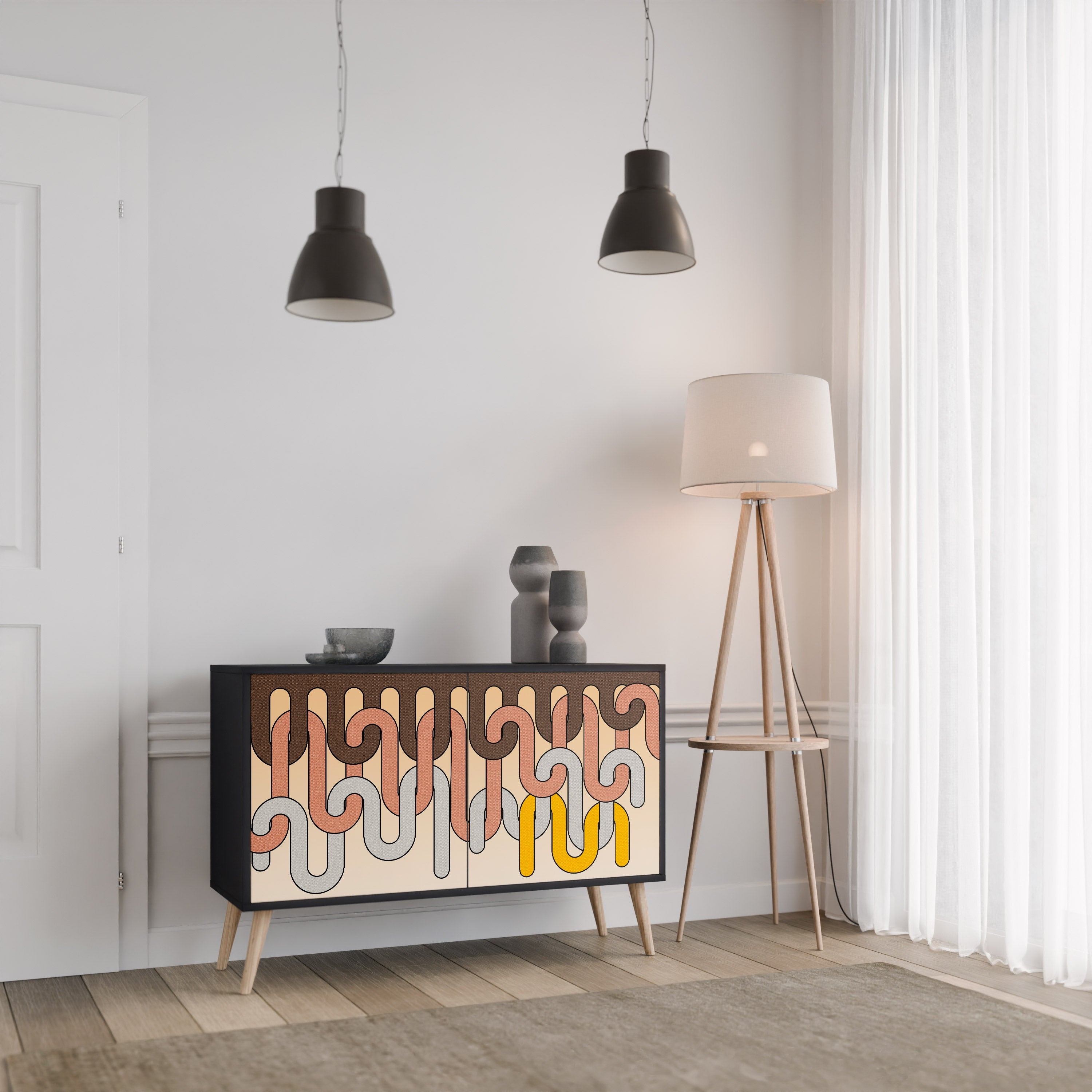 COLORFUL STRINGS Sideboard mit 2 Türen in Schwarz