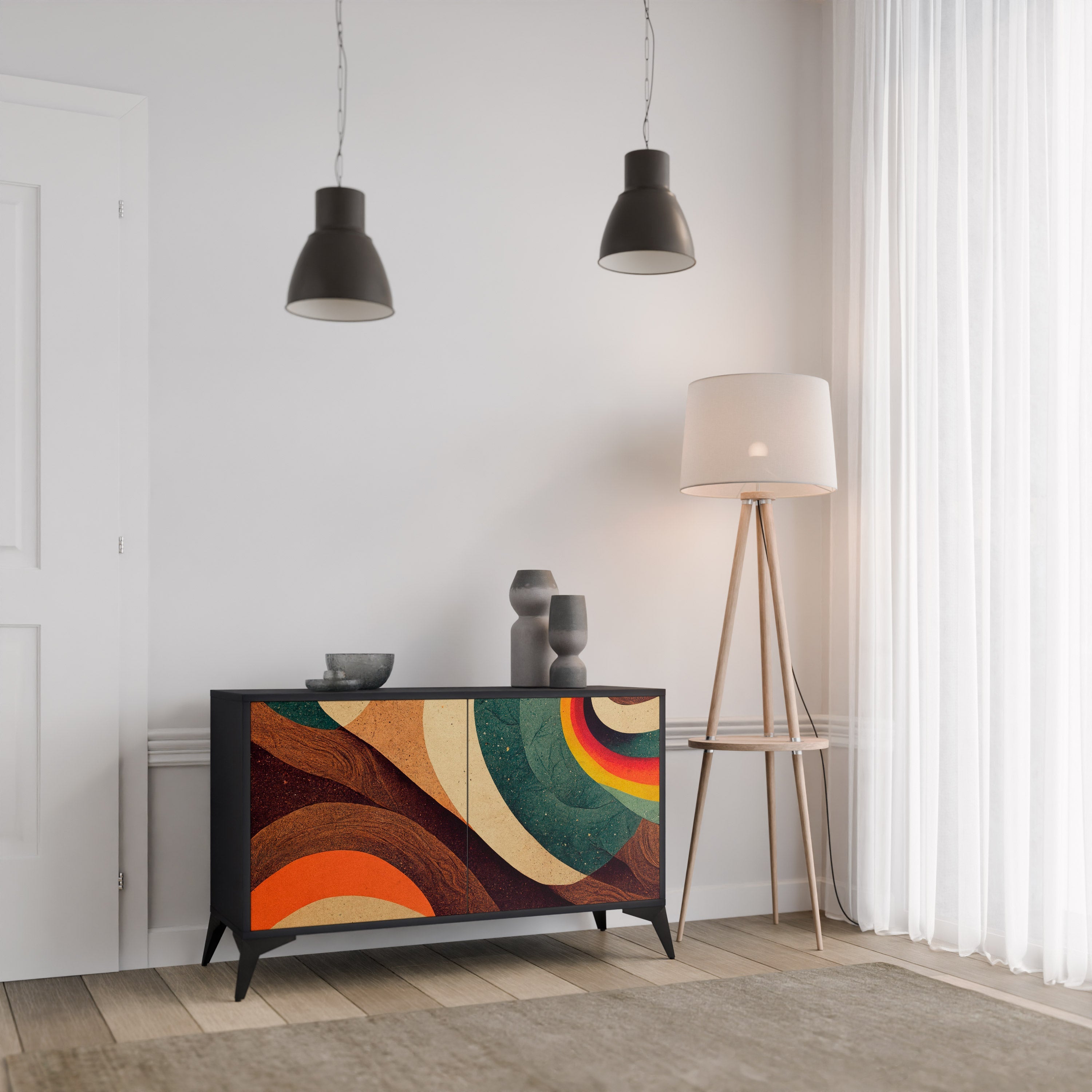 COLORFUL STRANDS Sideboard mit 2 Türen in Schwarz