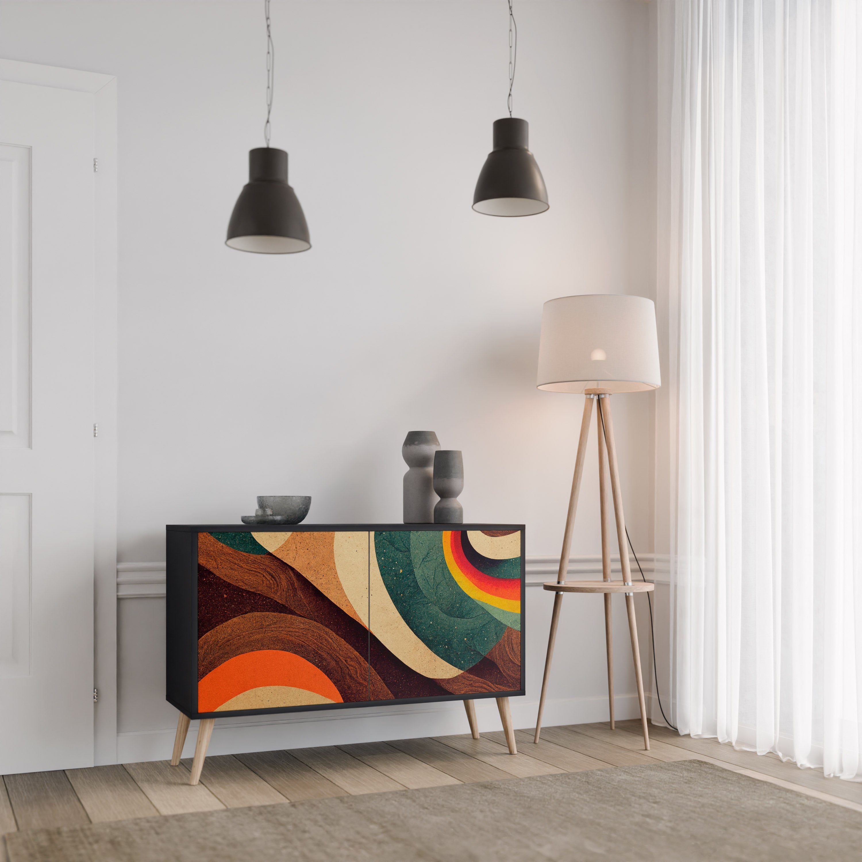 COLORFUL STRANDS Sideboard mit 2 Türen in Schwarz