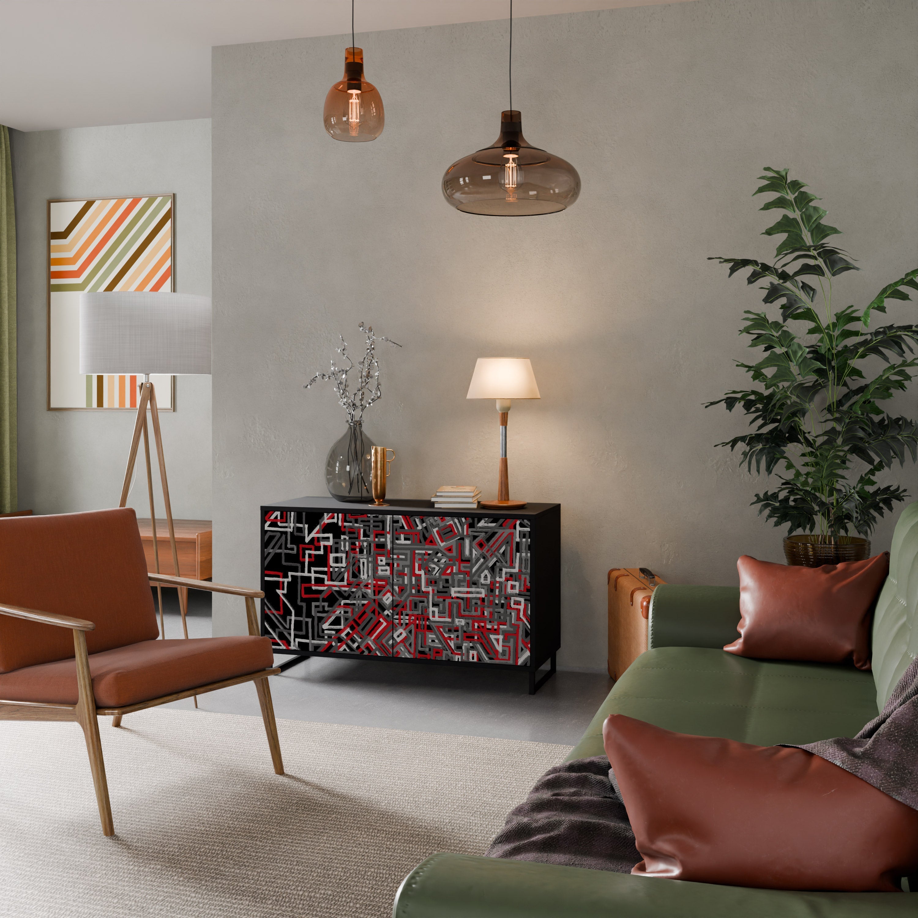 BROKEN LINES Sideboard mit 2 Türen in Schwarz