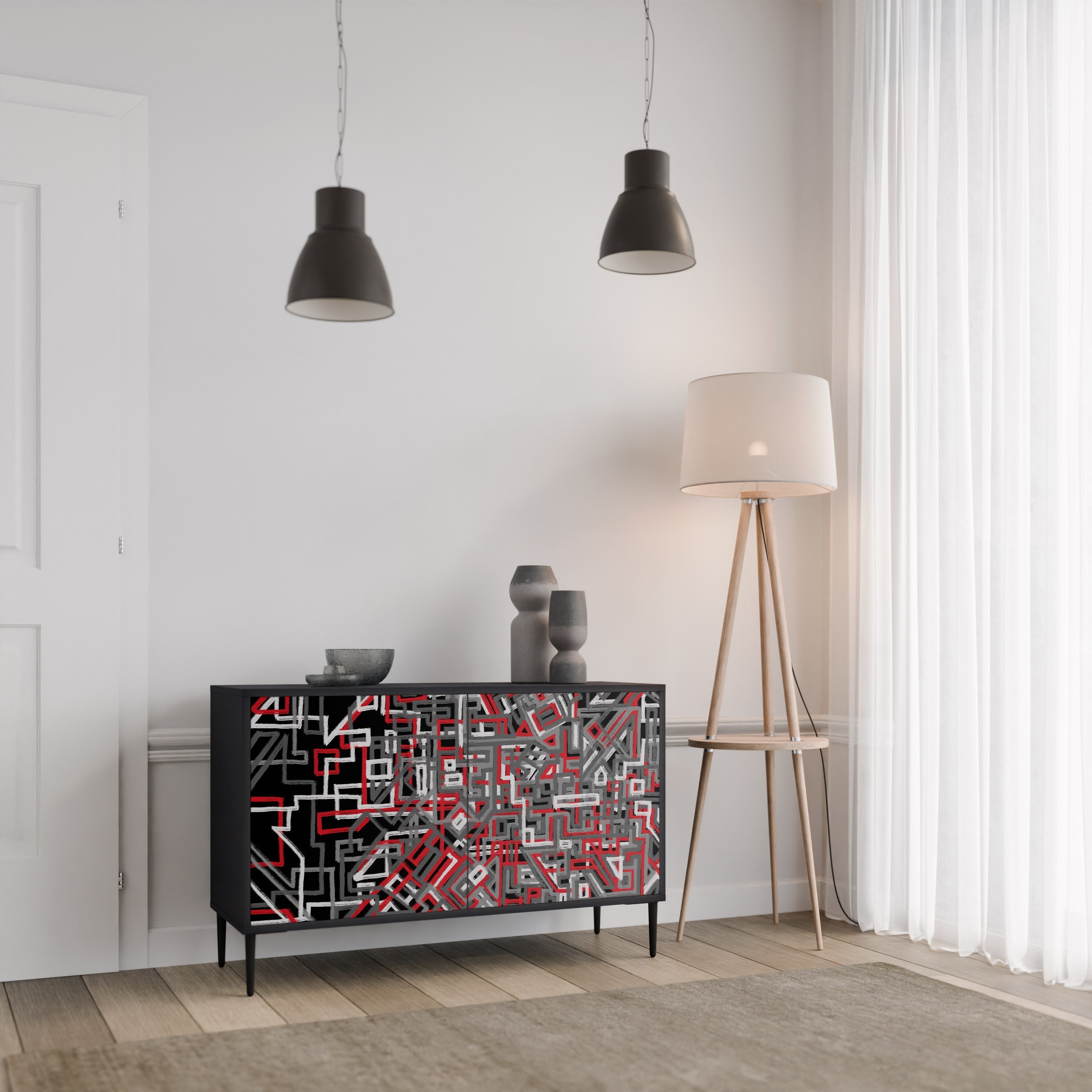 BROKEN LINES Sideboard mit 2 Türen in Schwarz