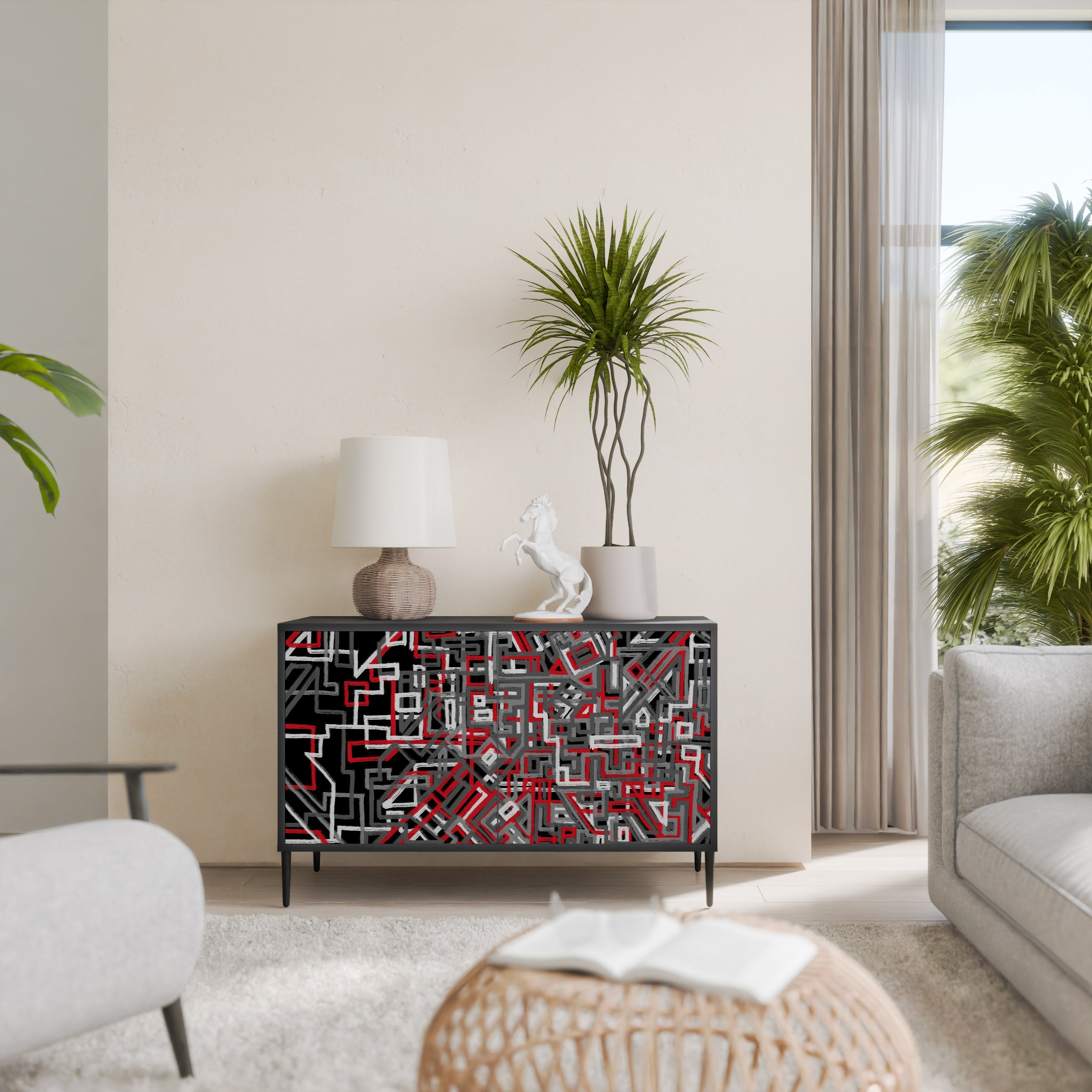 BROKEN LINES Sideboard mit 2 Türen in Schwarz