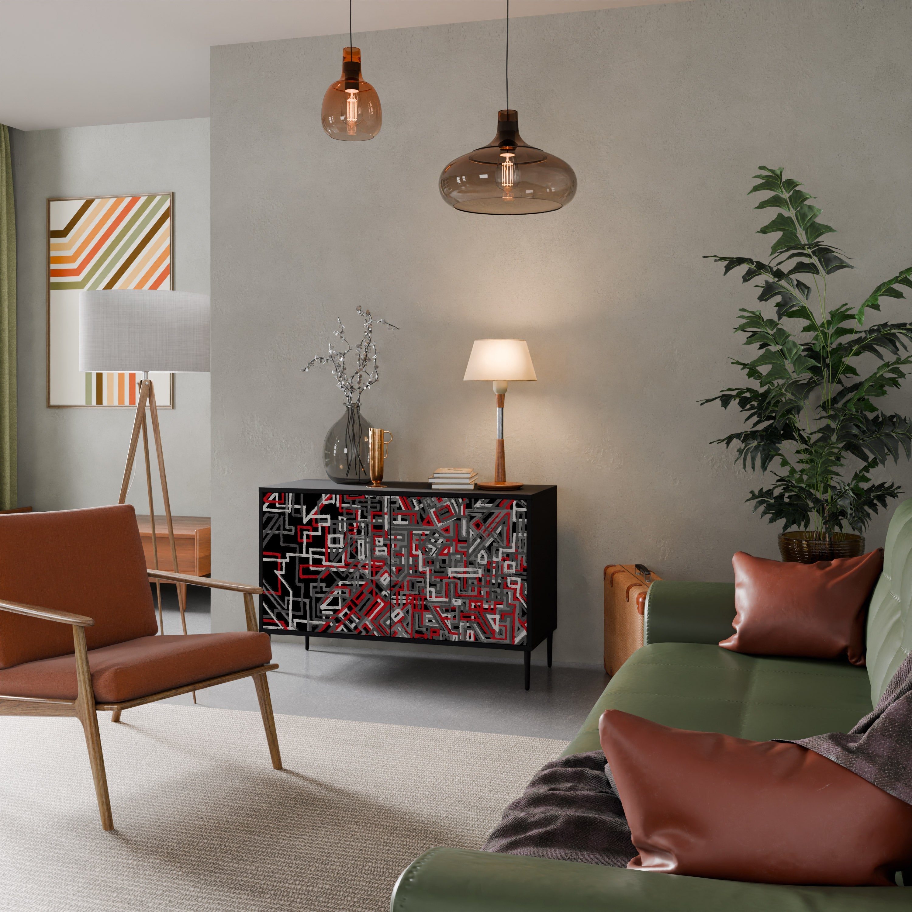 BROKEN LINES Sideboard mit 2 Türen in Schwarz