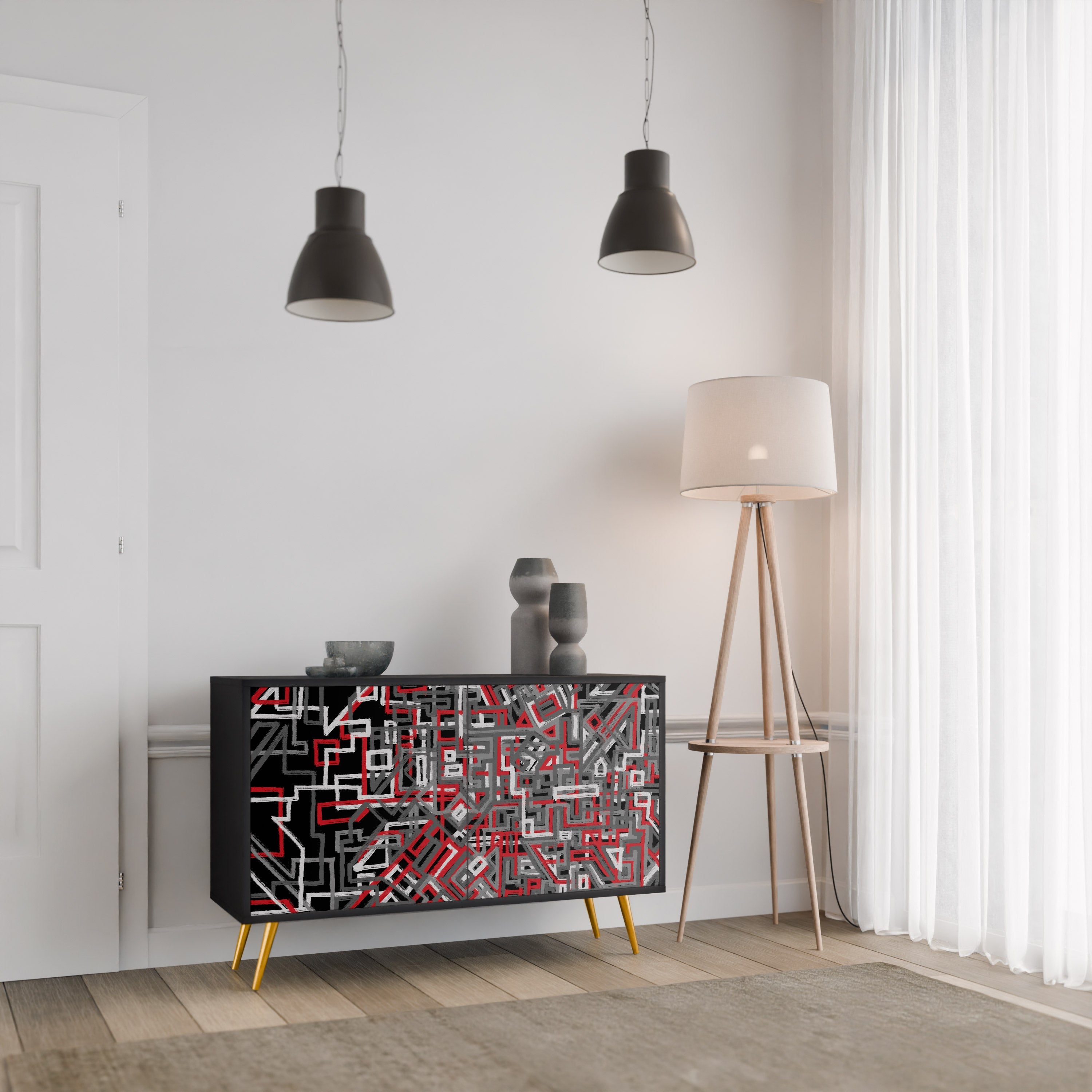 BROKEN LINES Sideboard mit 2 Türen in Schwarz