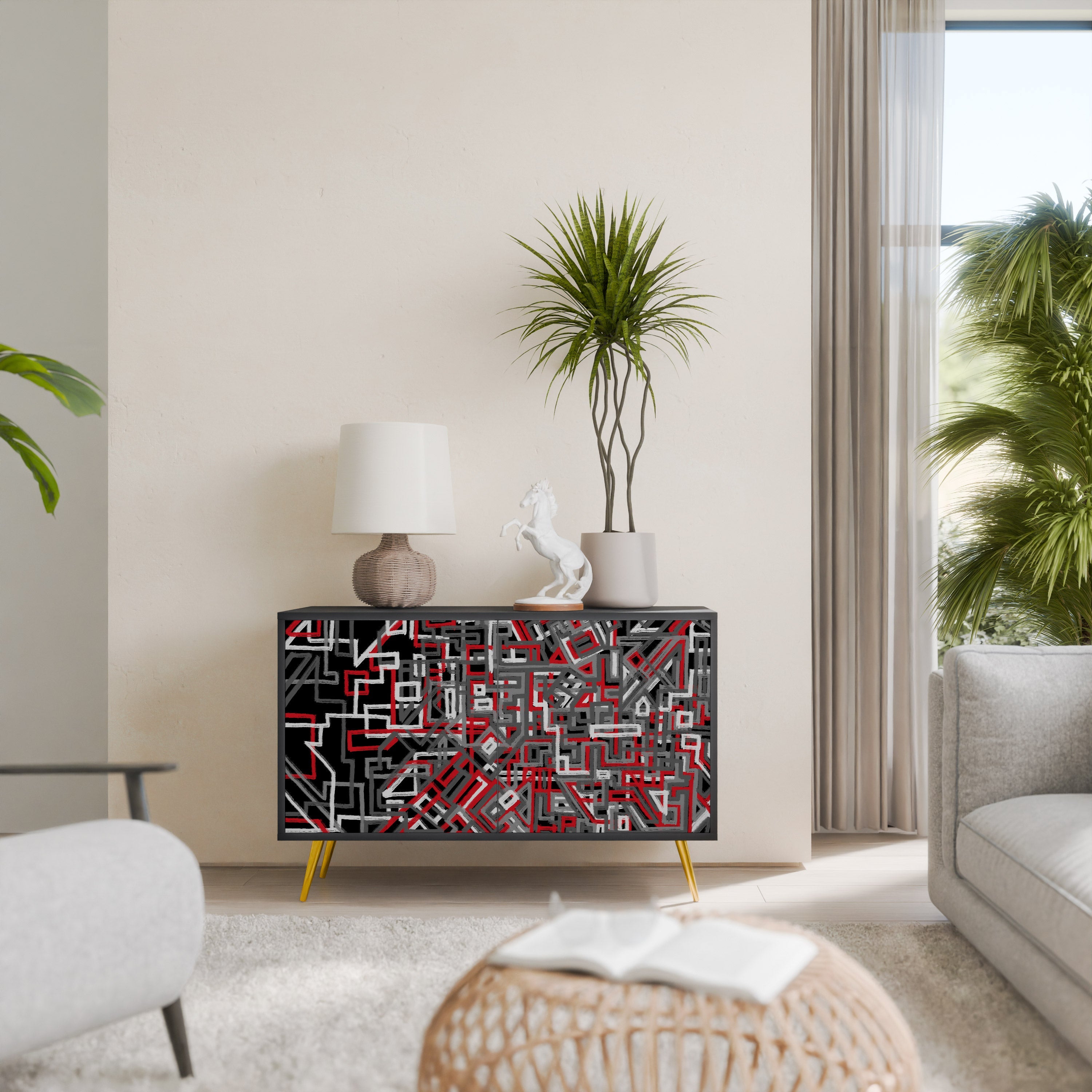 BROKEN LINES Sideboard mit 2 Türen in Schwarz