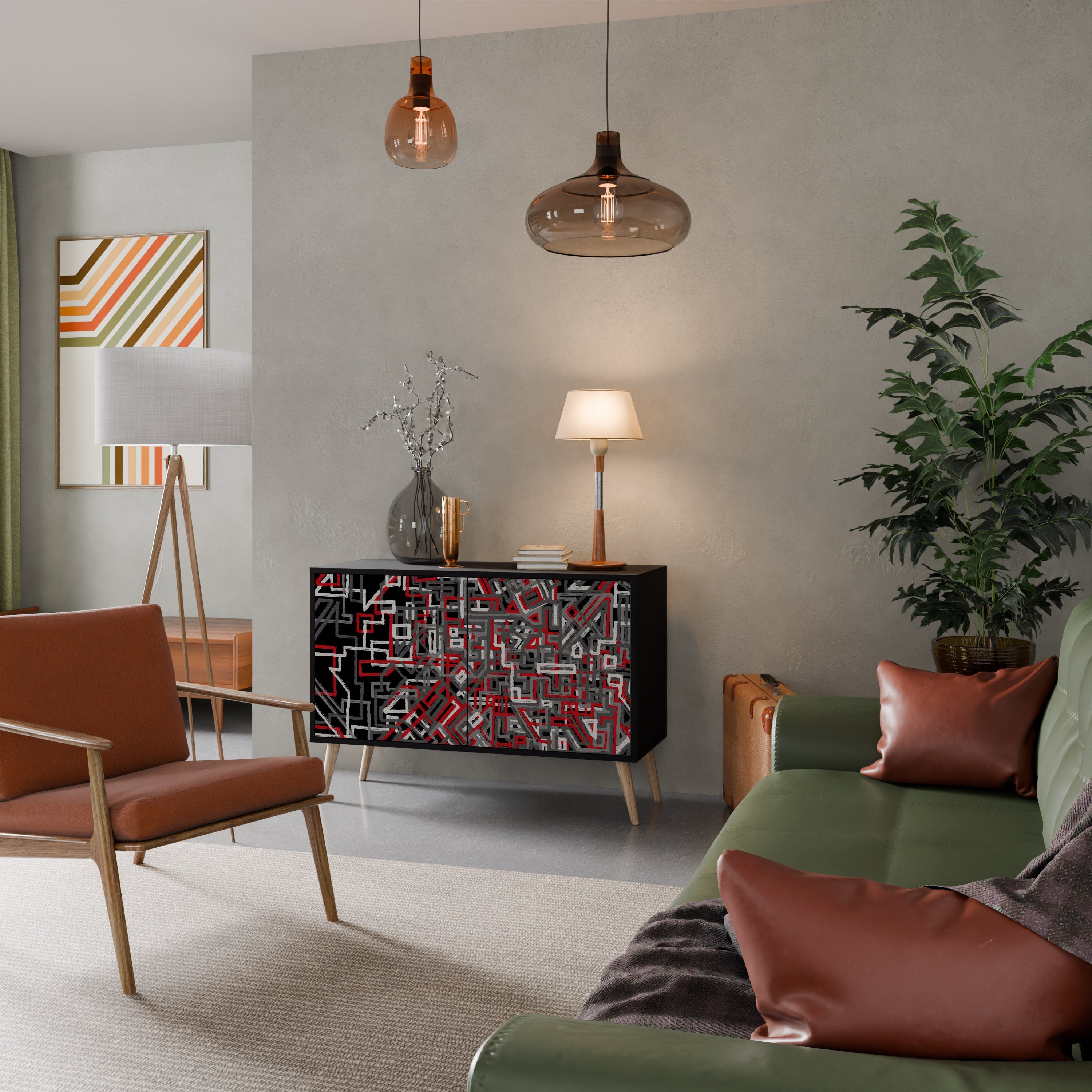 BROKEN LINES Sideboard mit 2 Türen in Schwarz