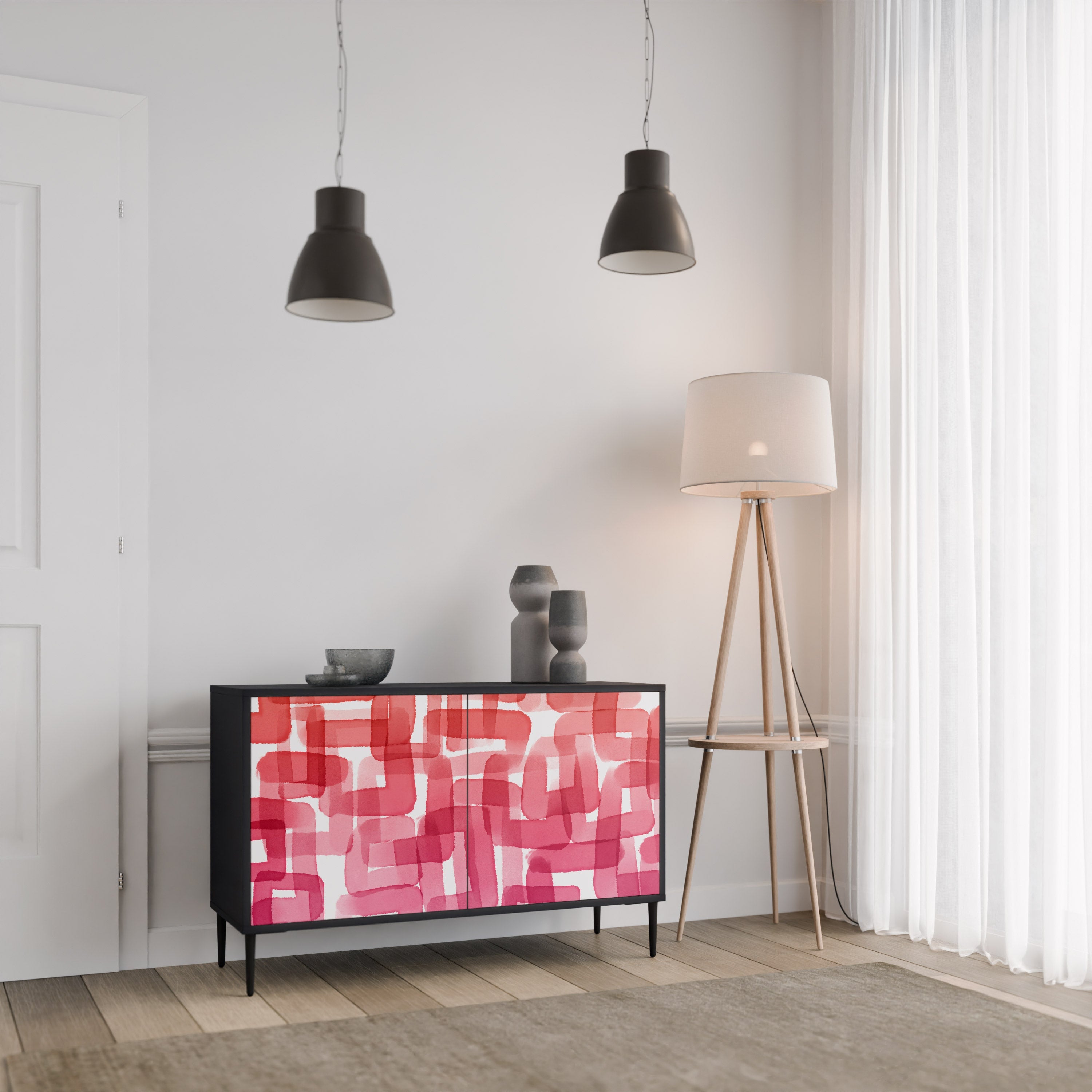 KALEIDOSCOPIC CUBISM Sideboard mit 2 Türen in Schwarz
