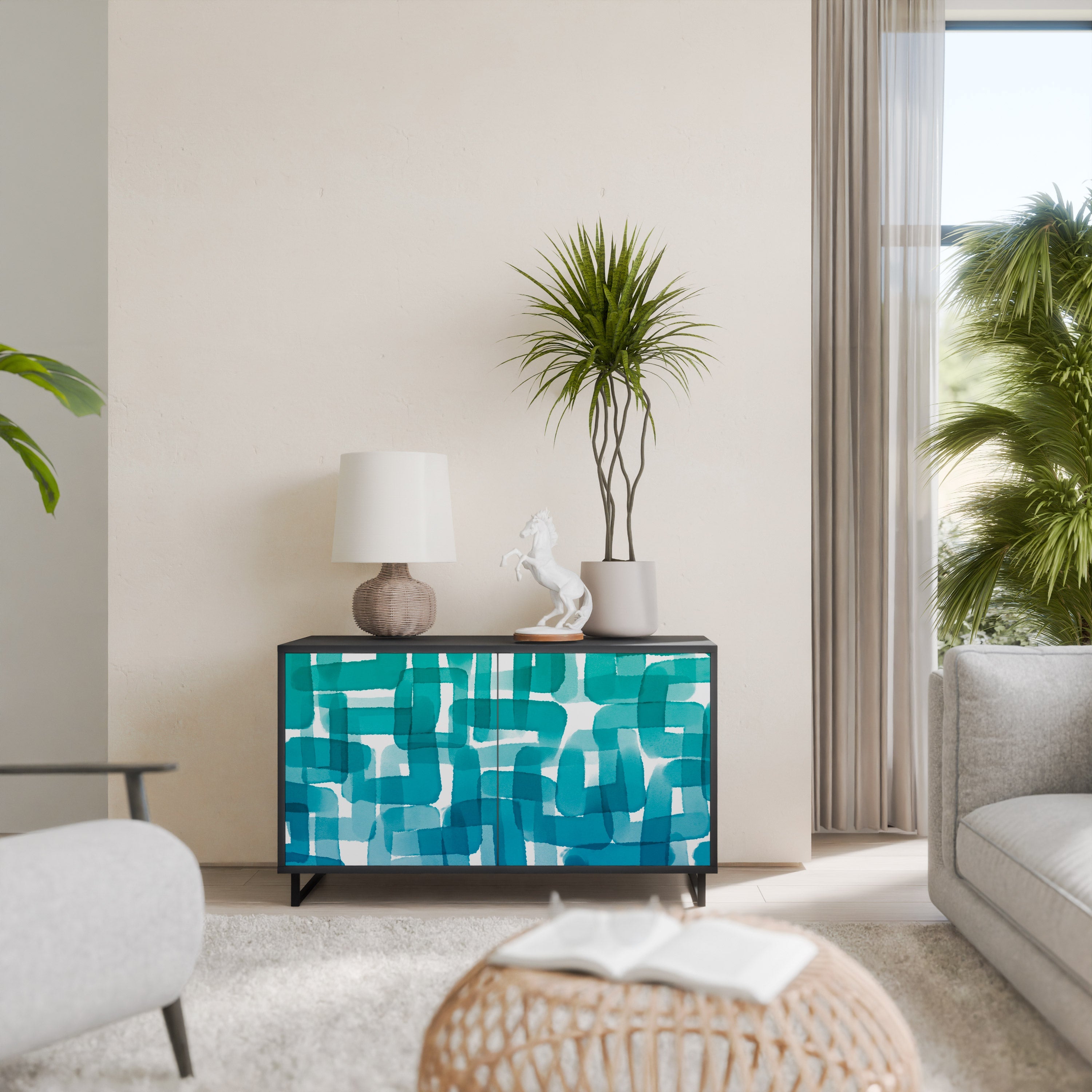 TURQUOISE RECTANGLES Sideboard mit 2 Türen in Schwarz