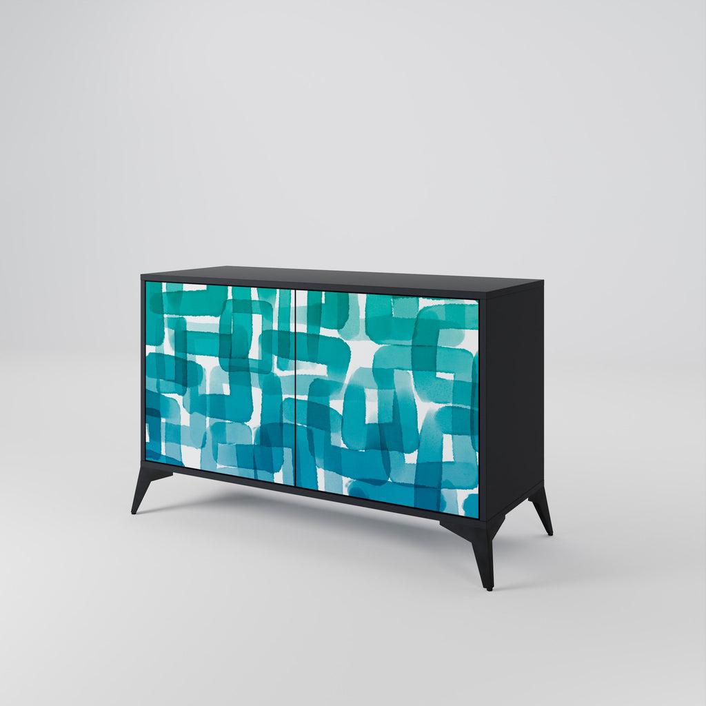 TURQUOISE RECTANGLES Sideboard mit 2 Türen in Schwarz