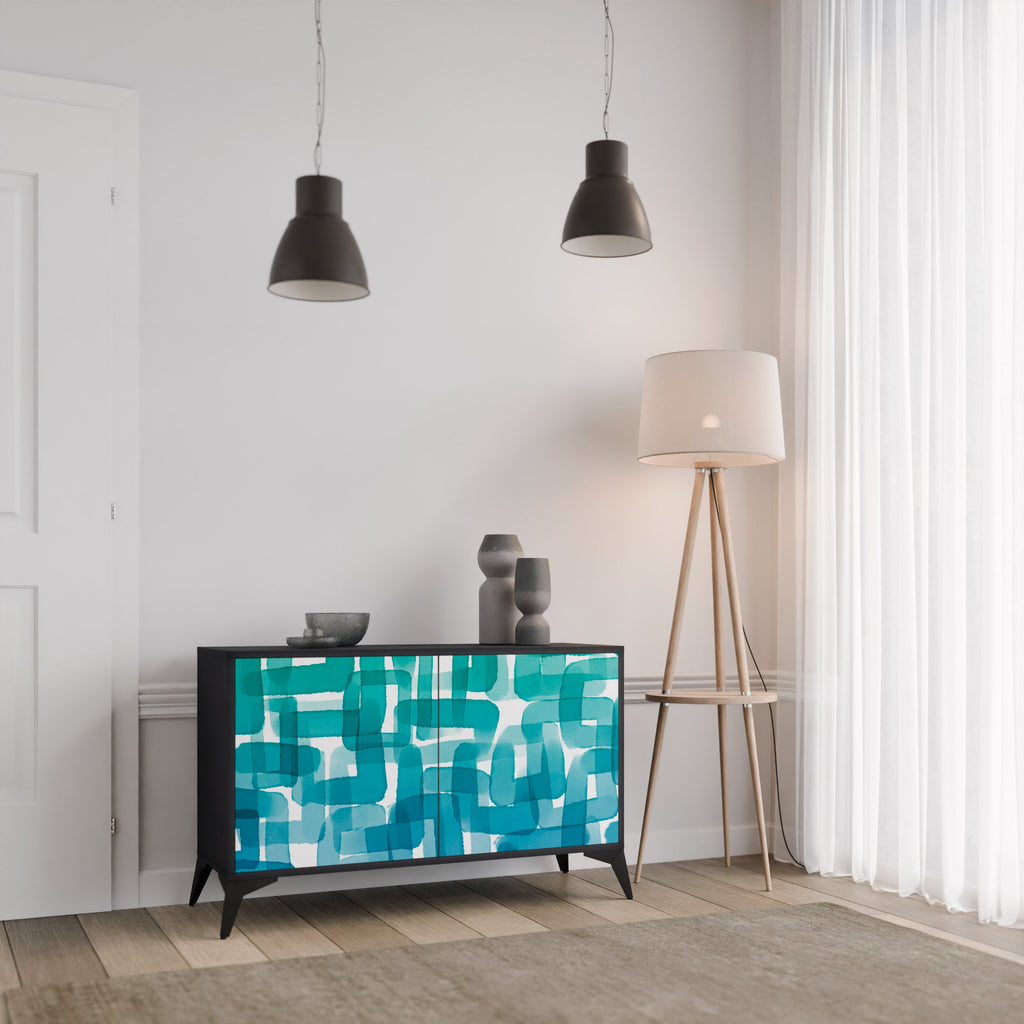 TURQUOISE RECTANGLES Sideboard mit 2 Türen in Schwarz