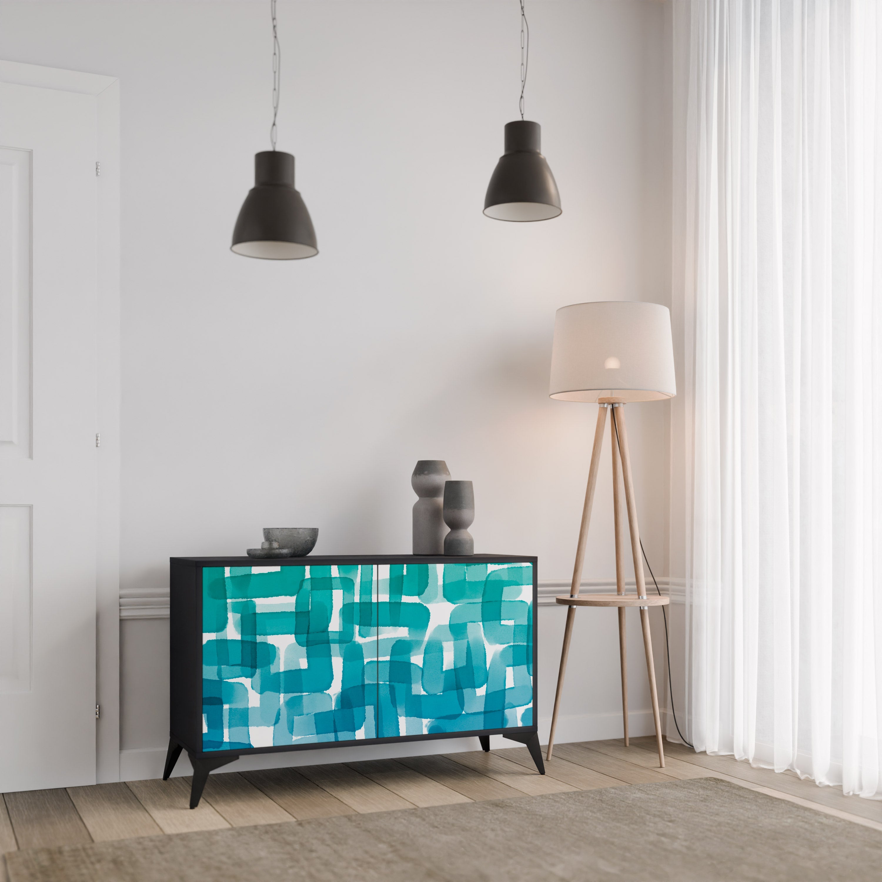TURQUOISE RECTANGLES Sideboard mit 2 Türen in Schwarz