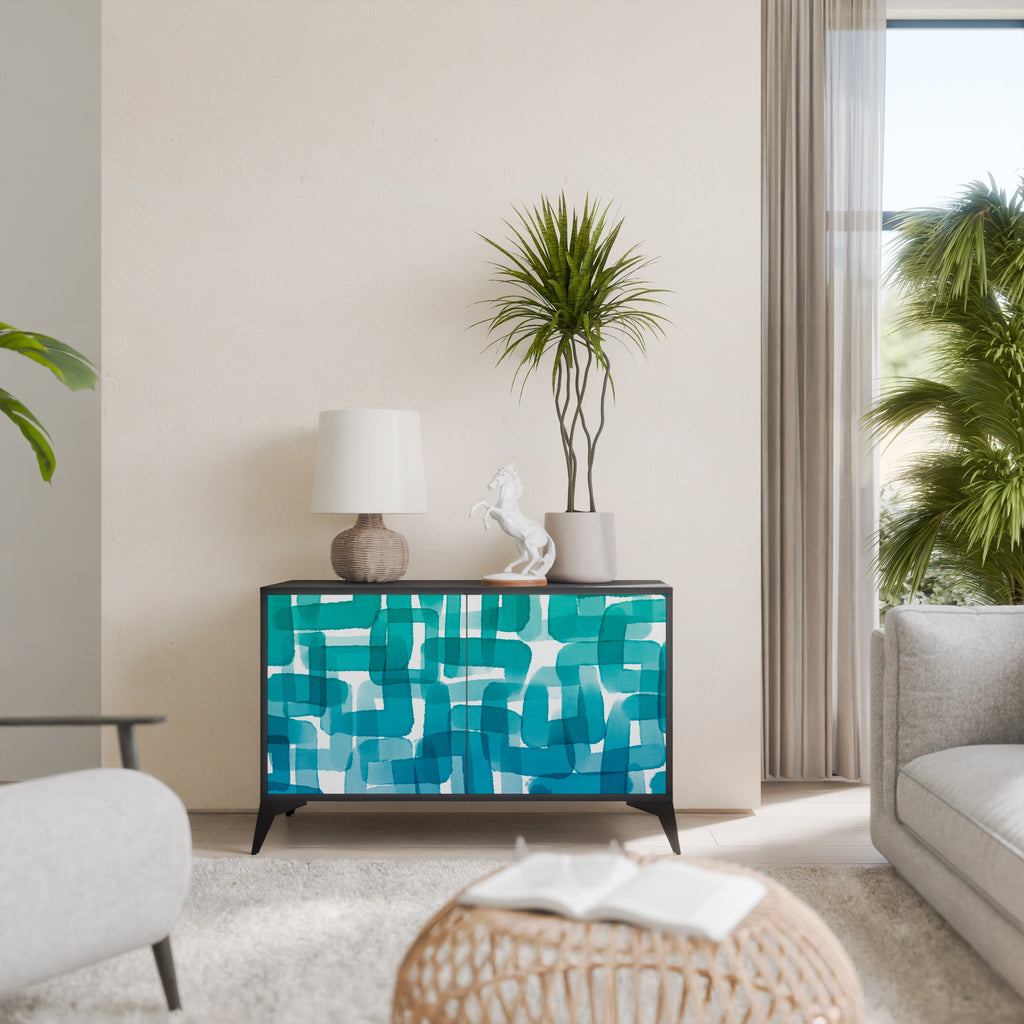 TURQUOISE RECTANGLES Sideboard mit 2 Türen in Schwarz