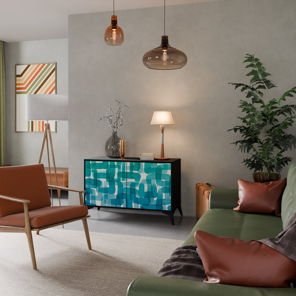 TURQUOISE RECTANGLES Sideboard mit 2 Türen in Schwarz