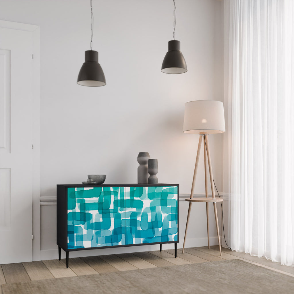 TURQUOISE RECTANGLES Sideboard mit 2 Türen in Schwarz