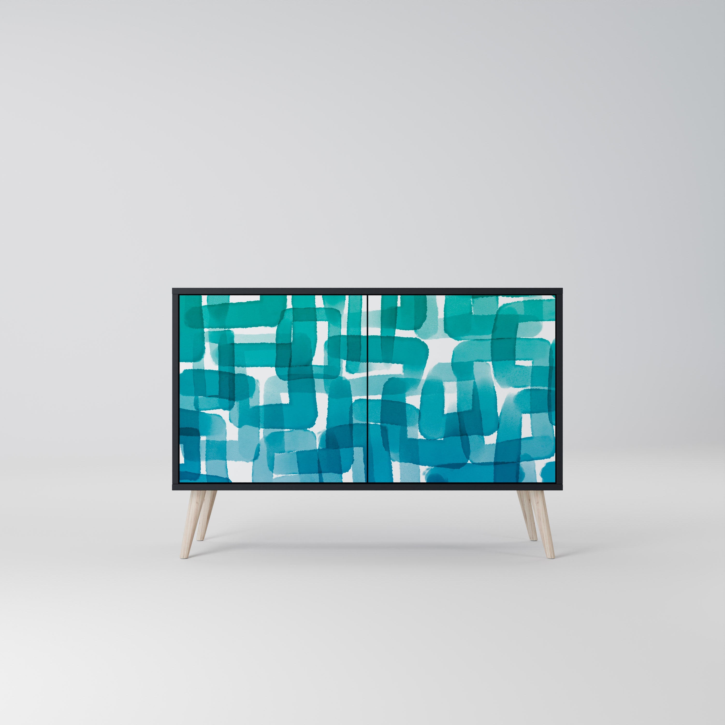 TURQUOISE RECTANGLES Sideboard mit 2 Türen in Schwarz