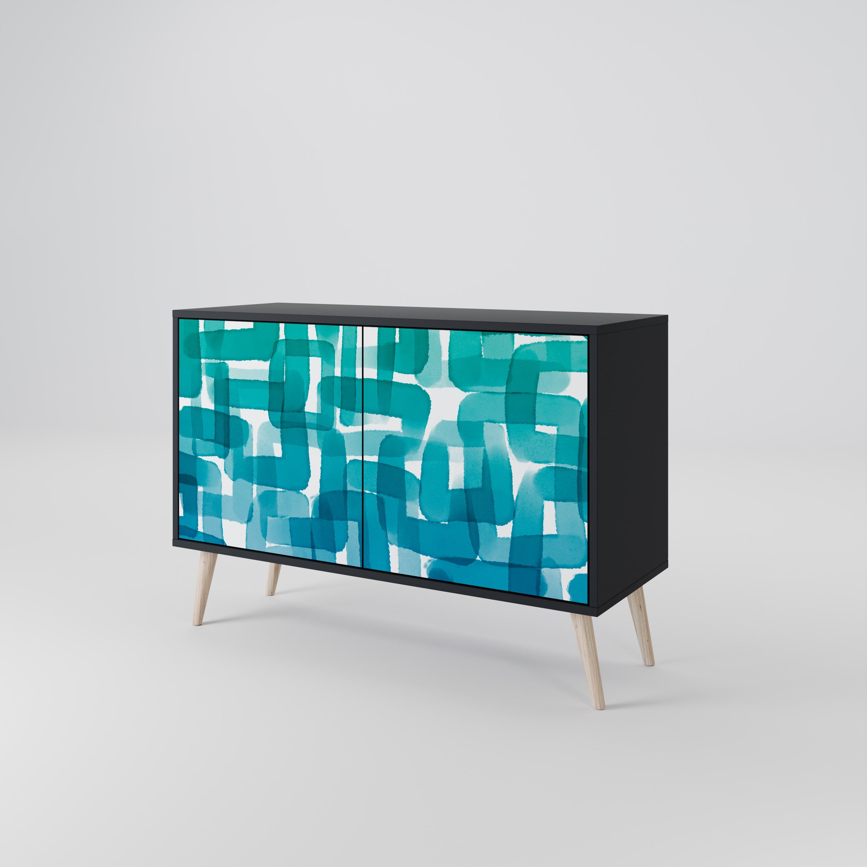 TURQUOISE RECTANGLES Sideboard mit 2 Türen in Schwarz