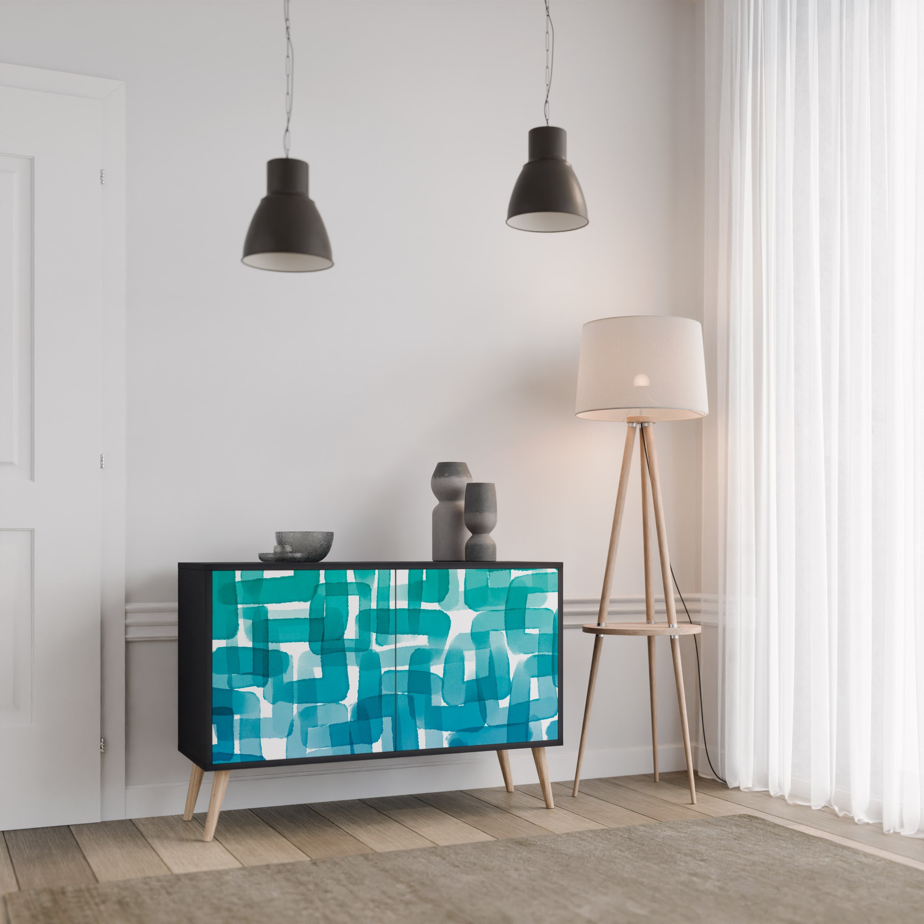 TURQUOISE RECTANGLES Sideboard mit 2 Türen in Schwarz