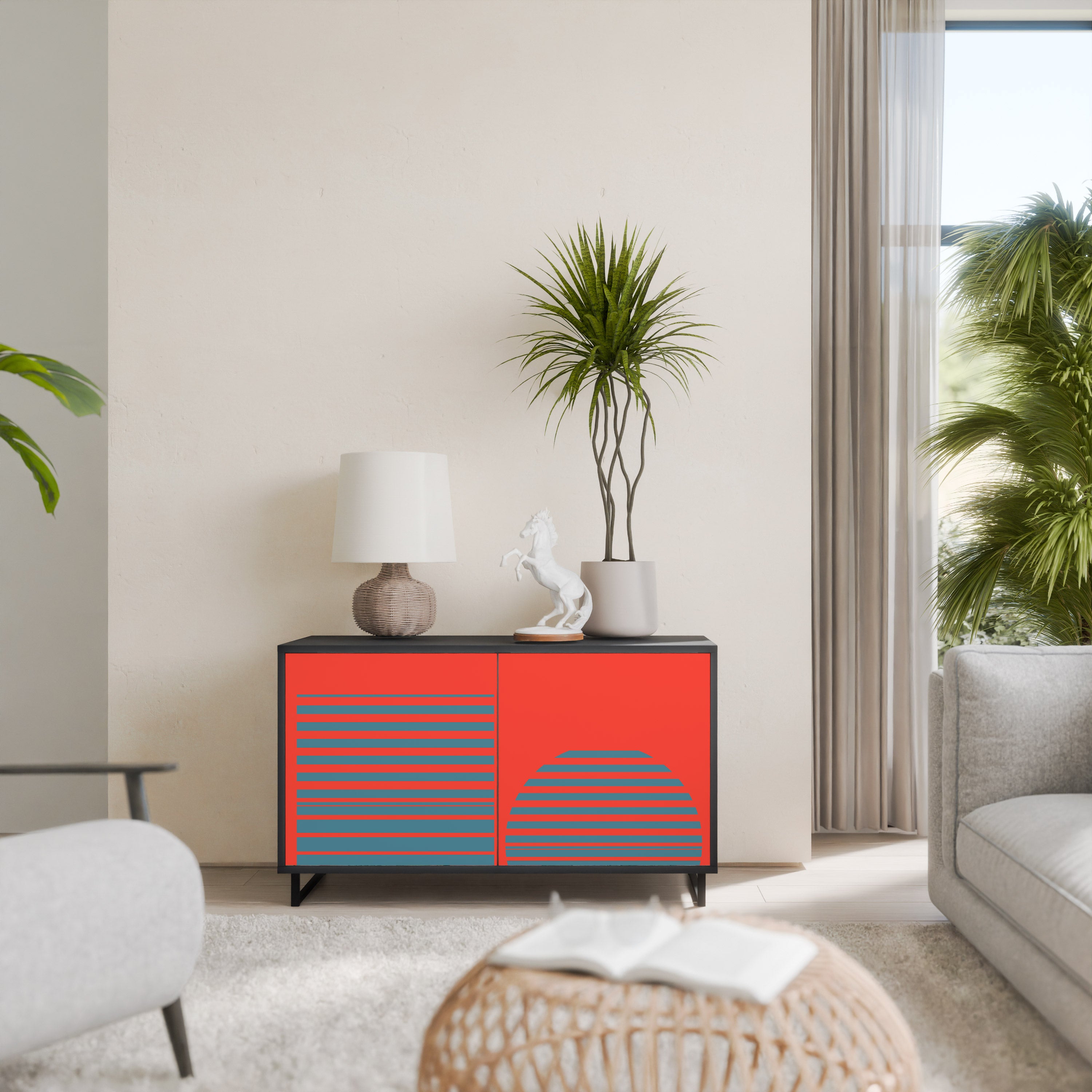 RISING GEOMETRY STARS Sideboard mit 2 Türen in Schwarz