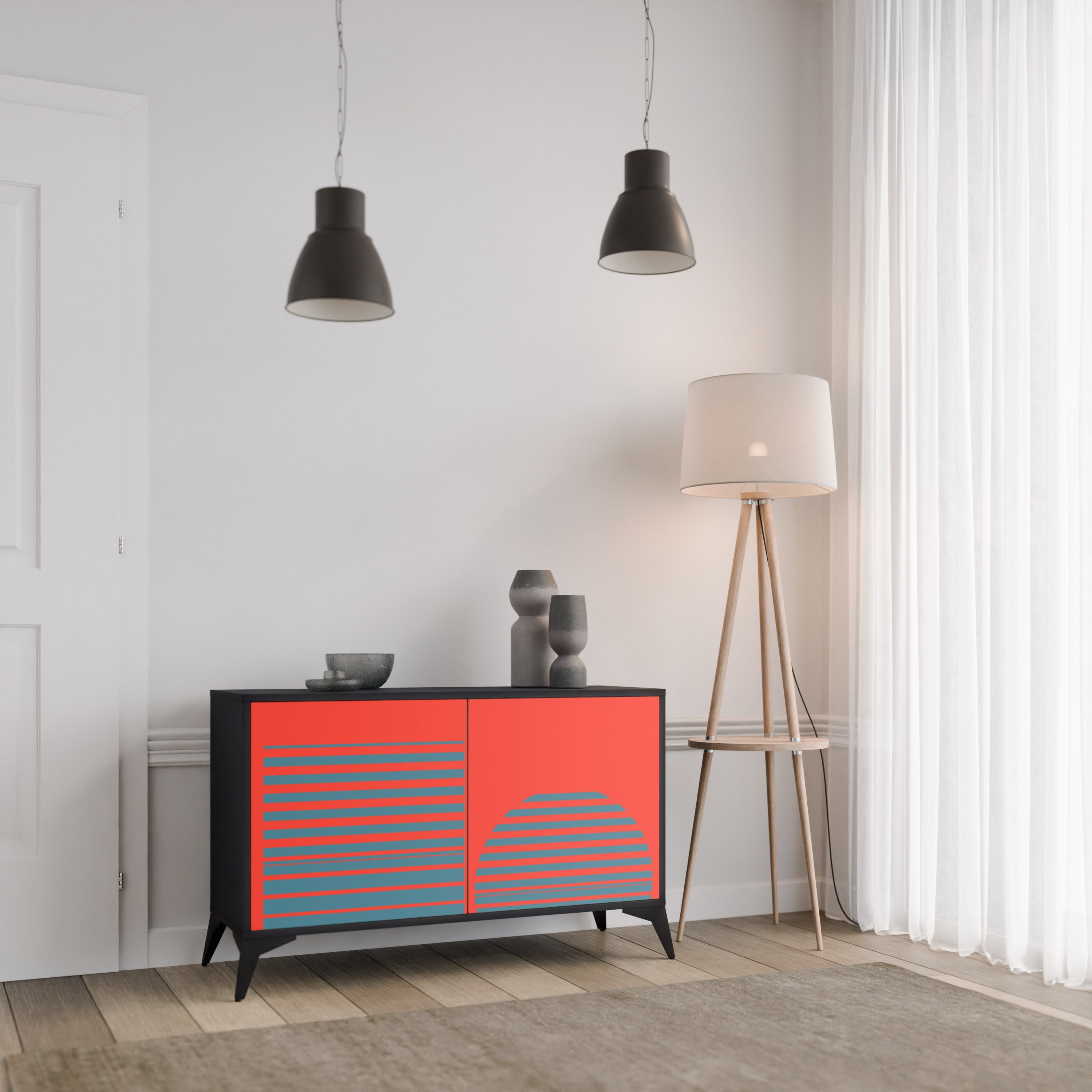 RISING GEOMETRY STARS Sideboard mit 2 Türen in Schwarz