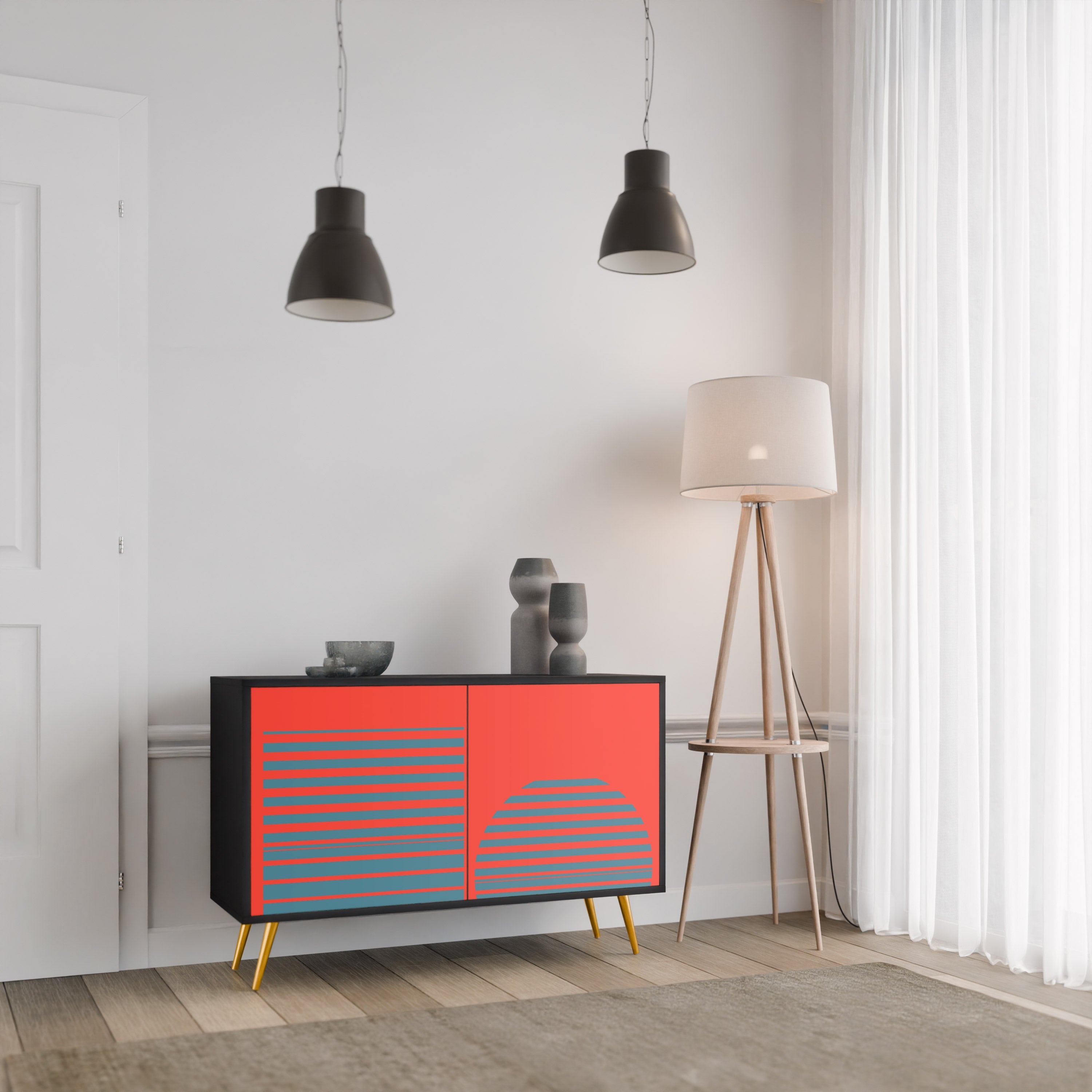 RISING GEOMETRY STARS Sideboard mit 2 Türen in Schwarz