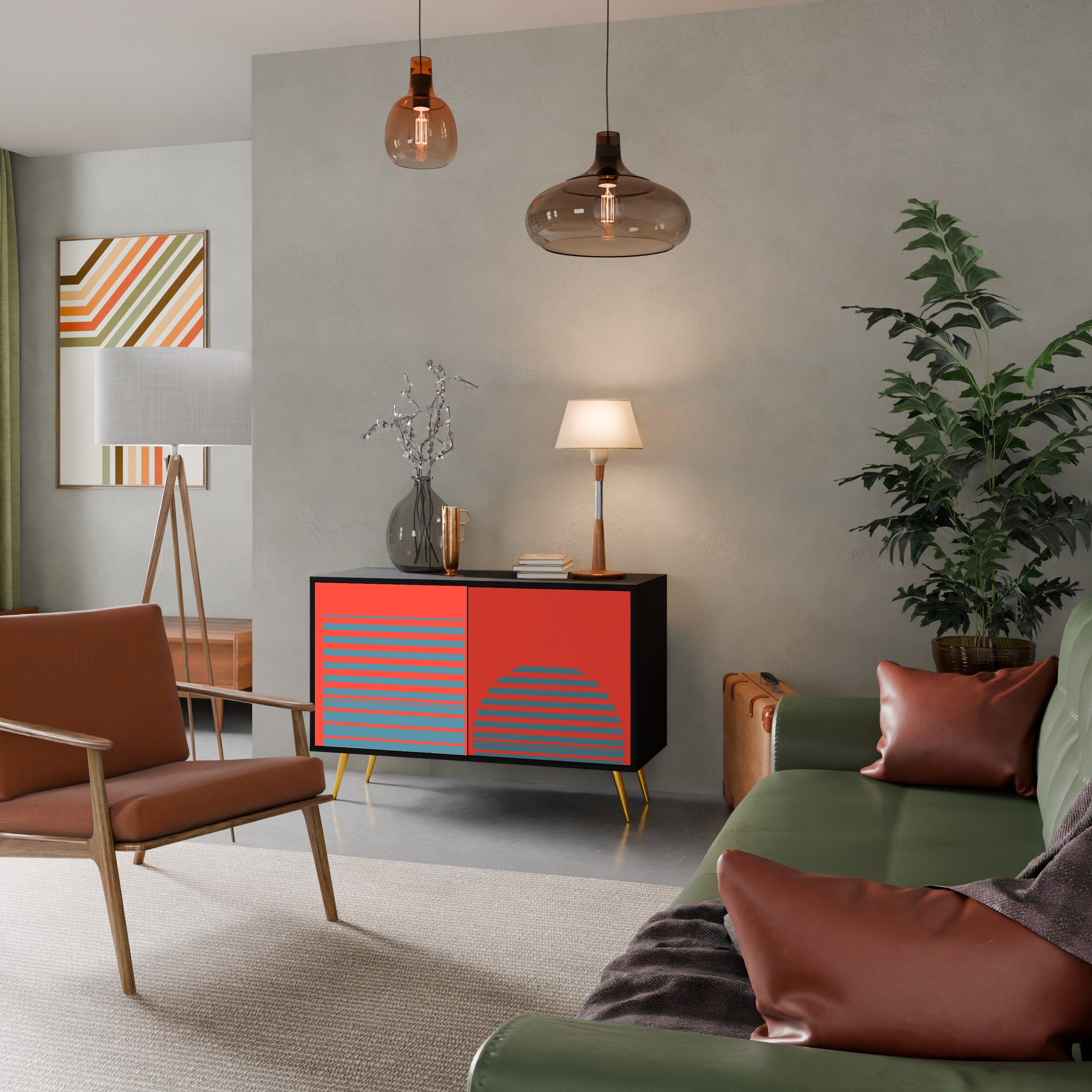 RISING GEOMETRY STARS Sideboard mit 2 Türen in Schwarz