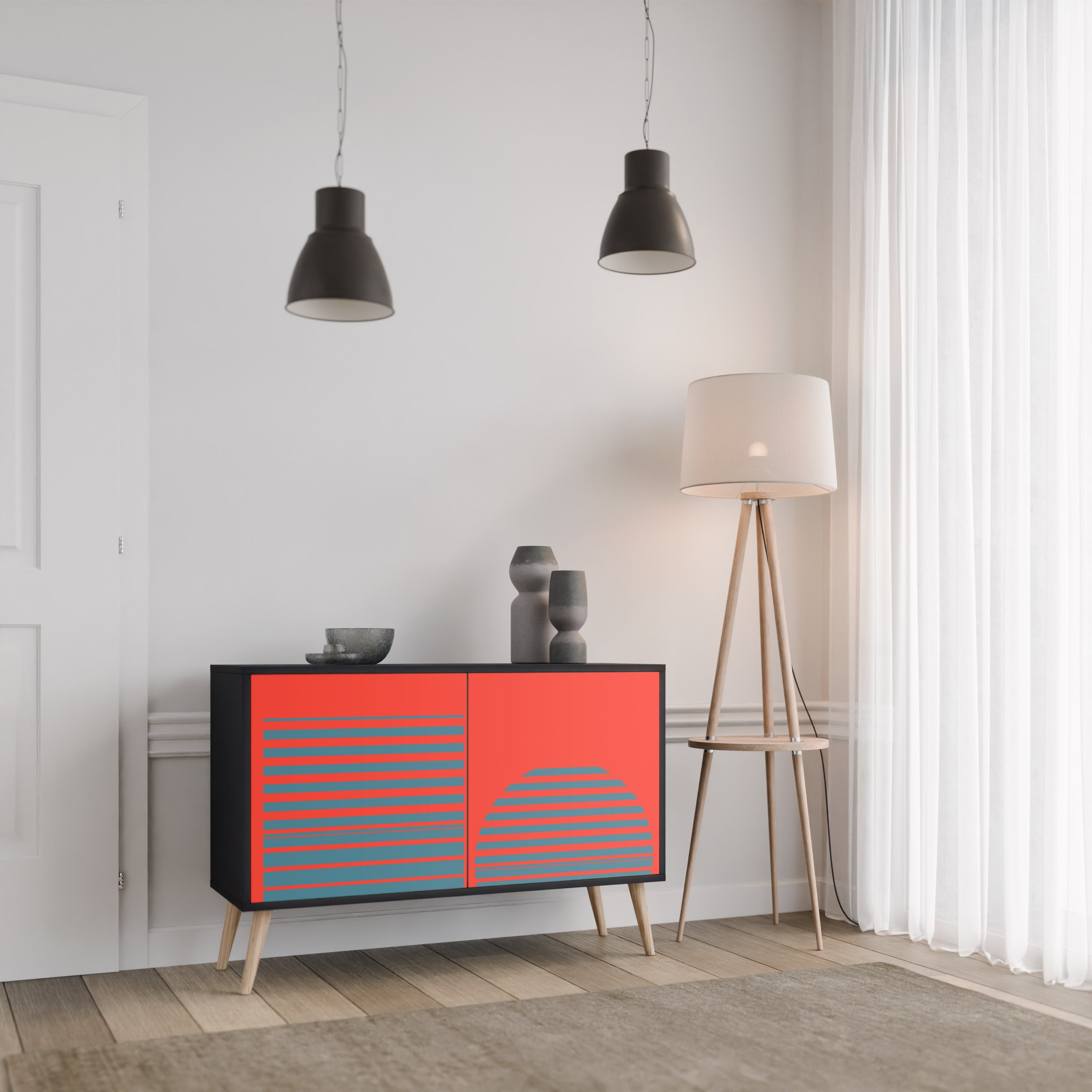 RISING GEOMETRY STARS Sideboard mit 2 Türen in Schwarz