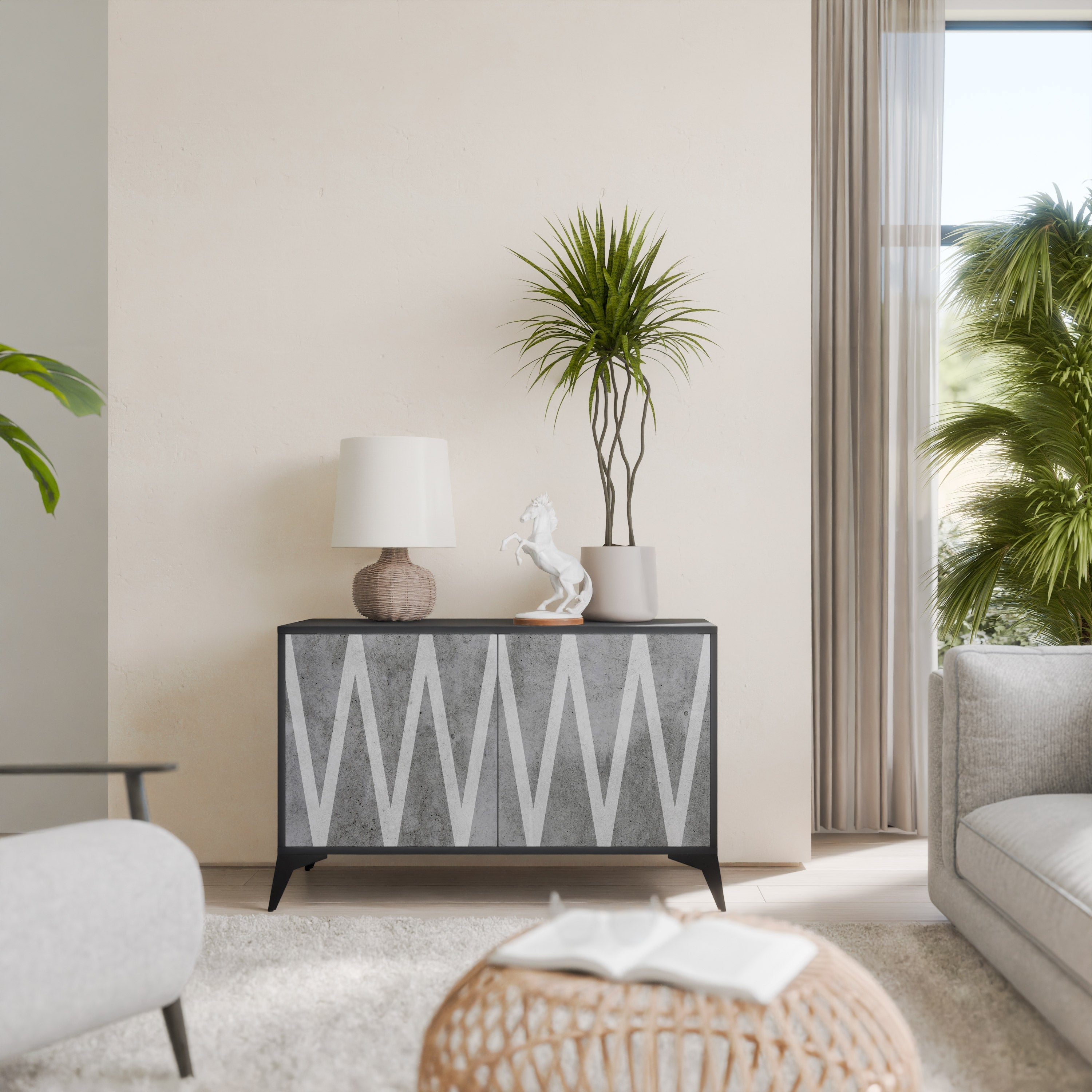 SOLID ZIG ZAG Sideboard mit 2 Türen in Schwarz