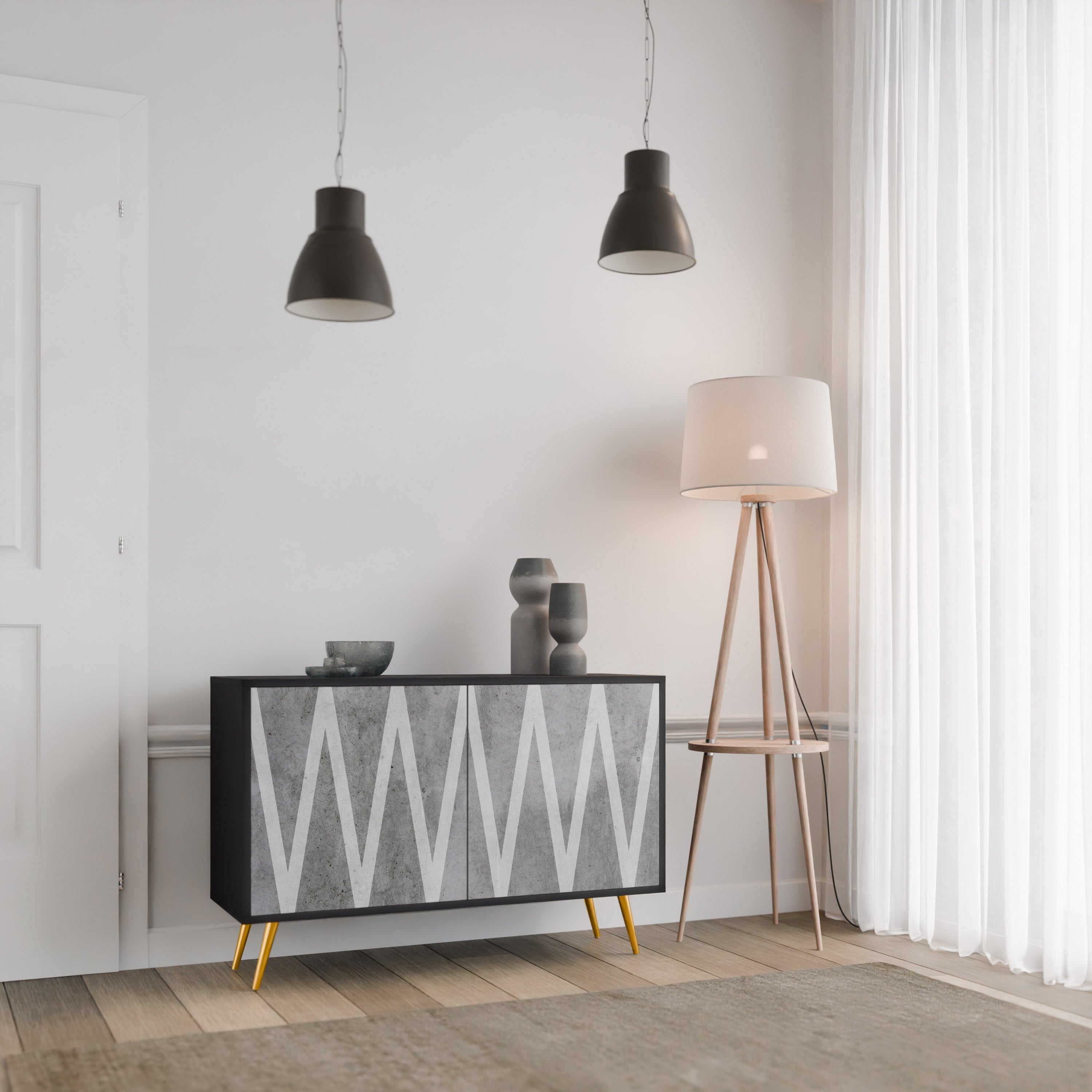 SOLID ZIG ZAG Sideboard mit 2 Türen in Schwarz