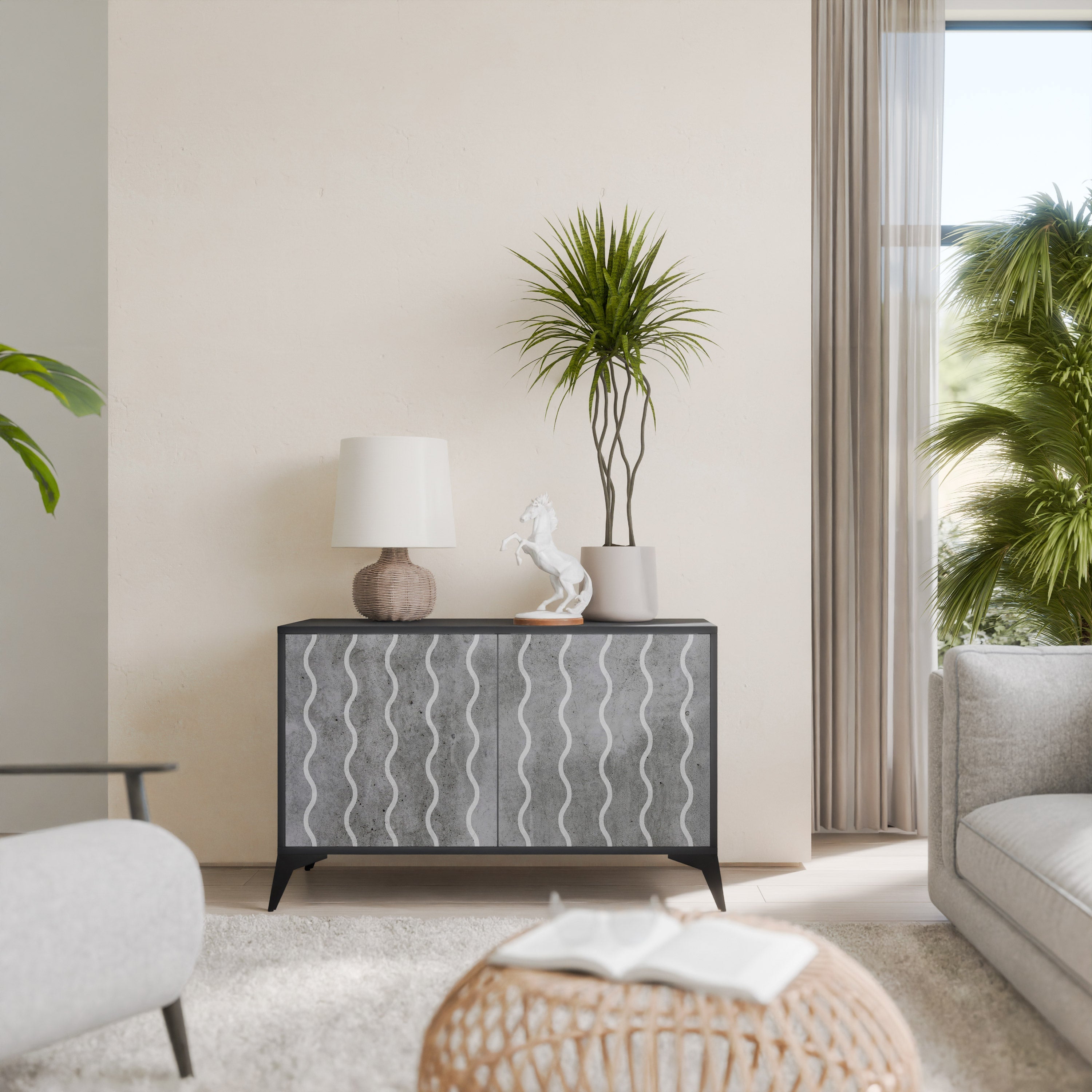 WAVES OF CONCRETE Sideboard mit 2 Türen in Schwarz