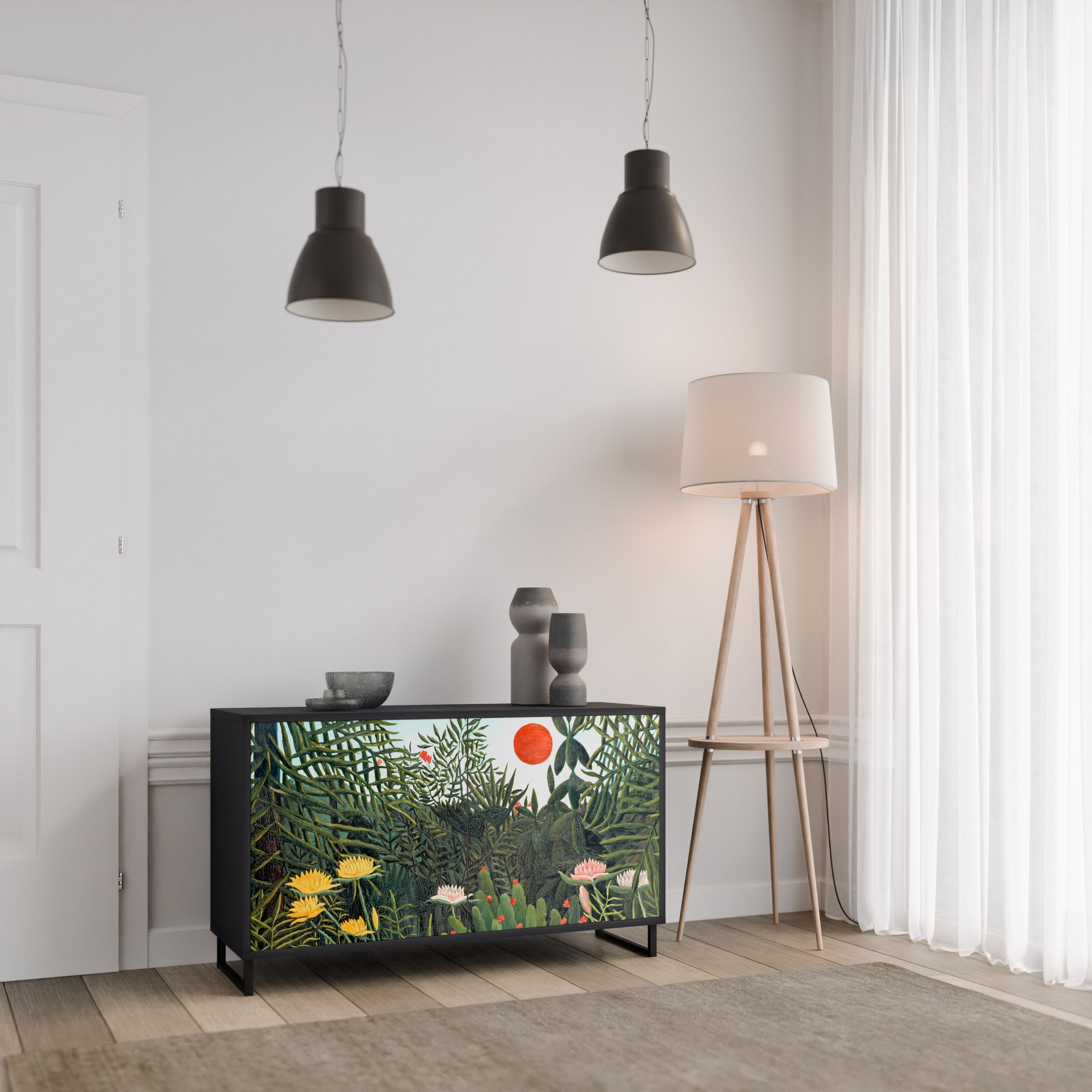 VIRGIN FOREST WITH SUNSET Sideboard mit 2 Türen in Schwarz