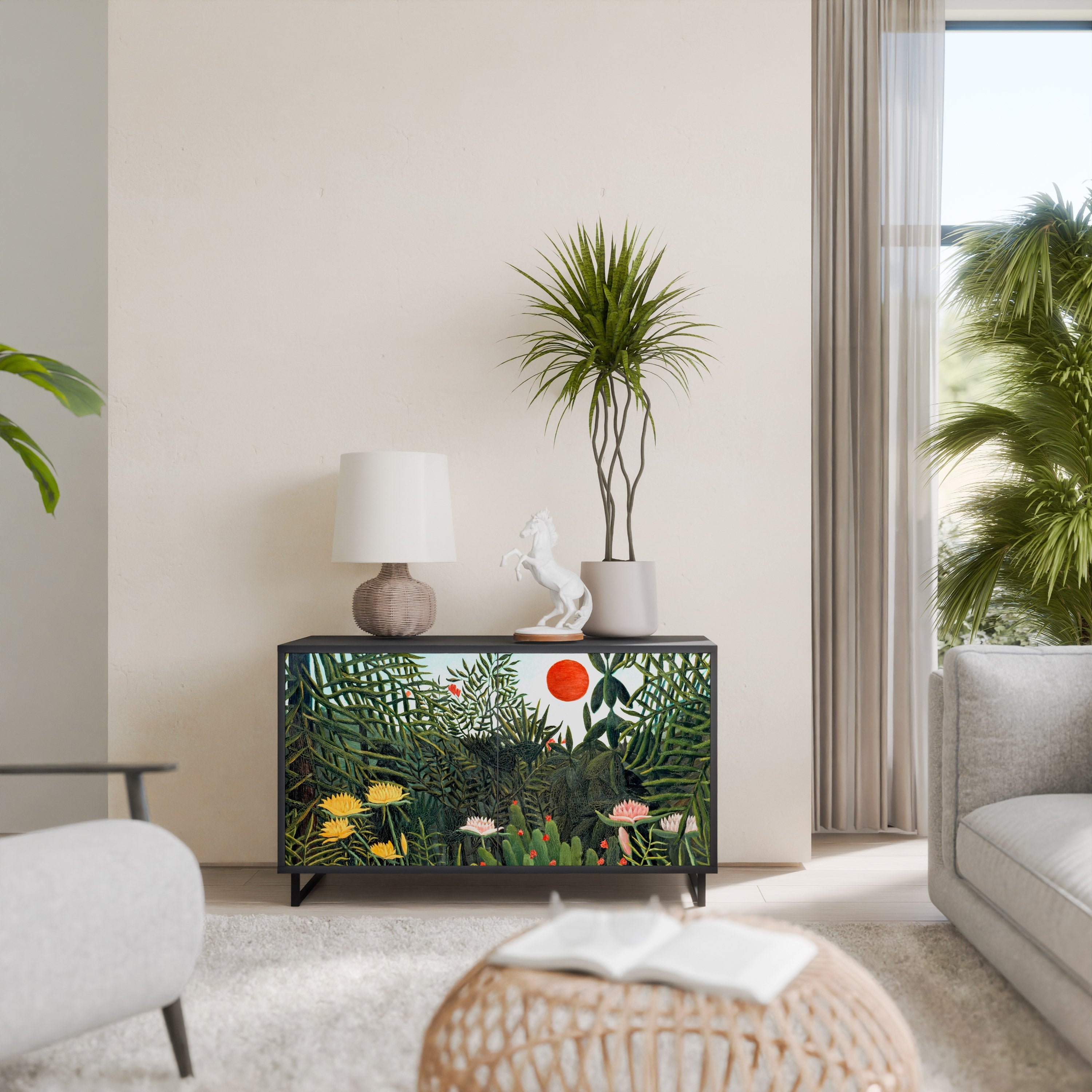 VIRGIN FOREST WITH SUNSET Sideboard mit 2 Türen in Schwarz