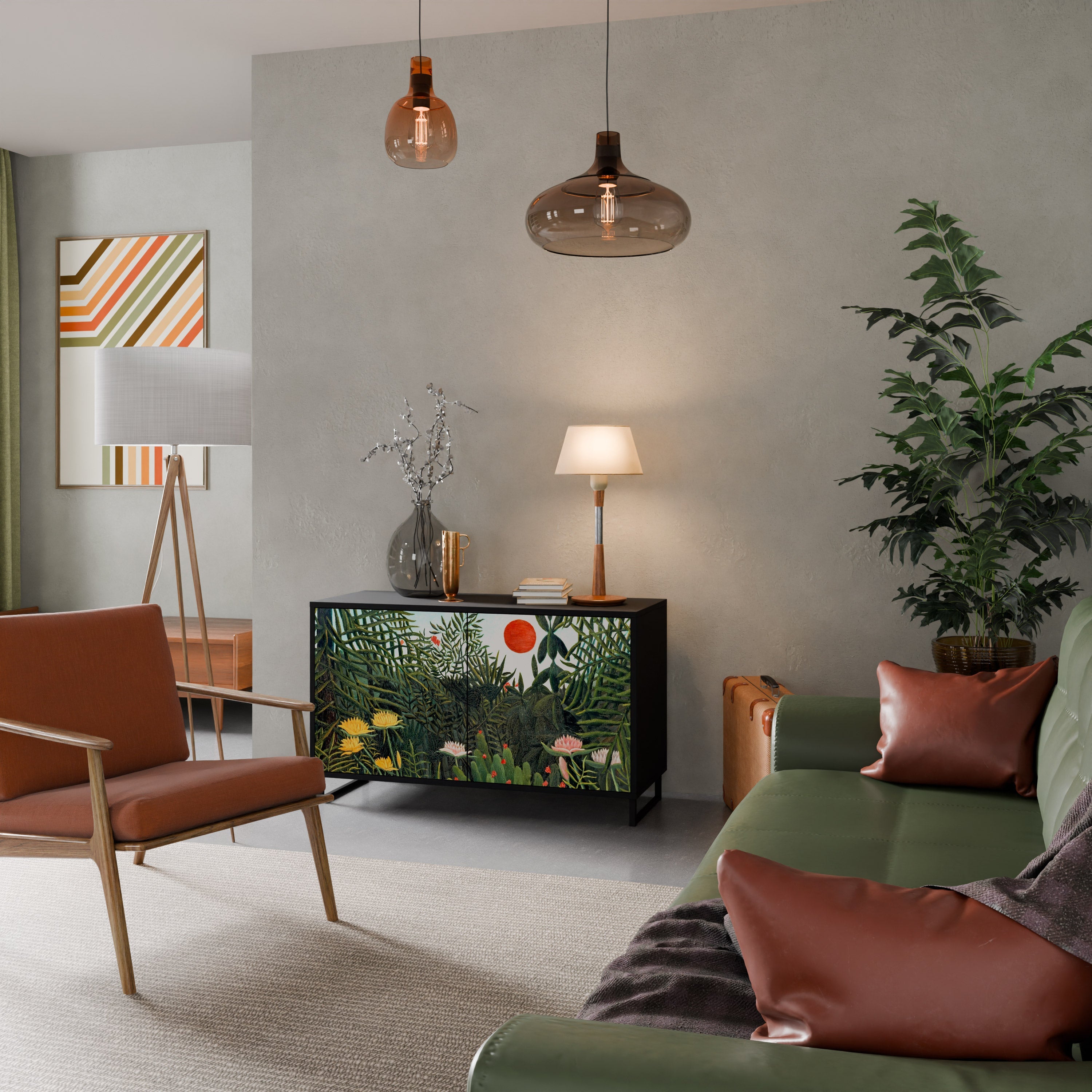 VIRGIN FOREST WITH SUNSET Sideboard mit 2 Türen in Schwarz