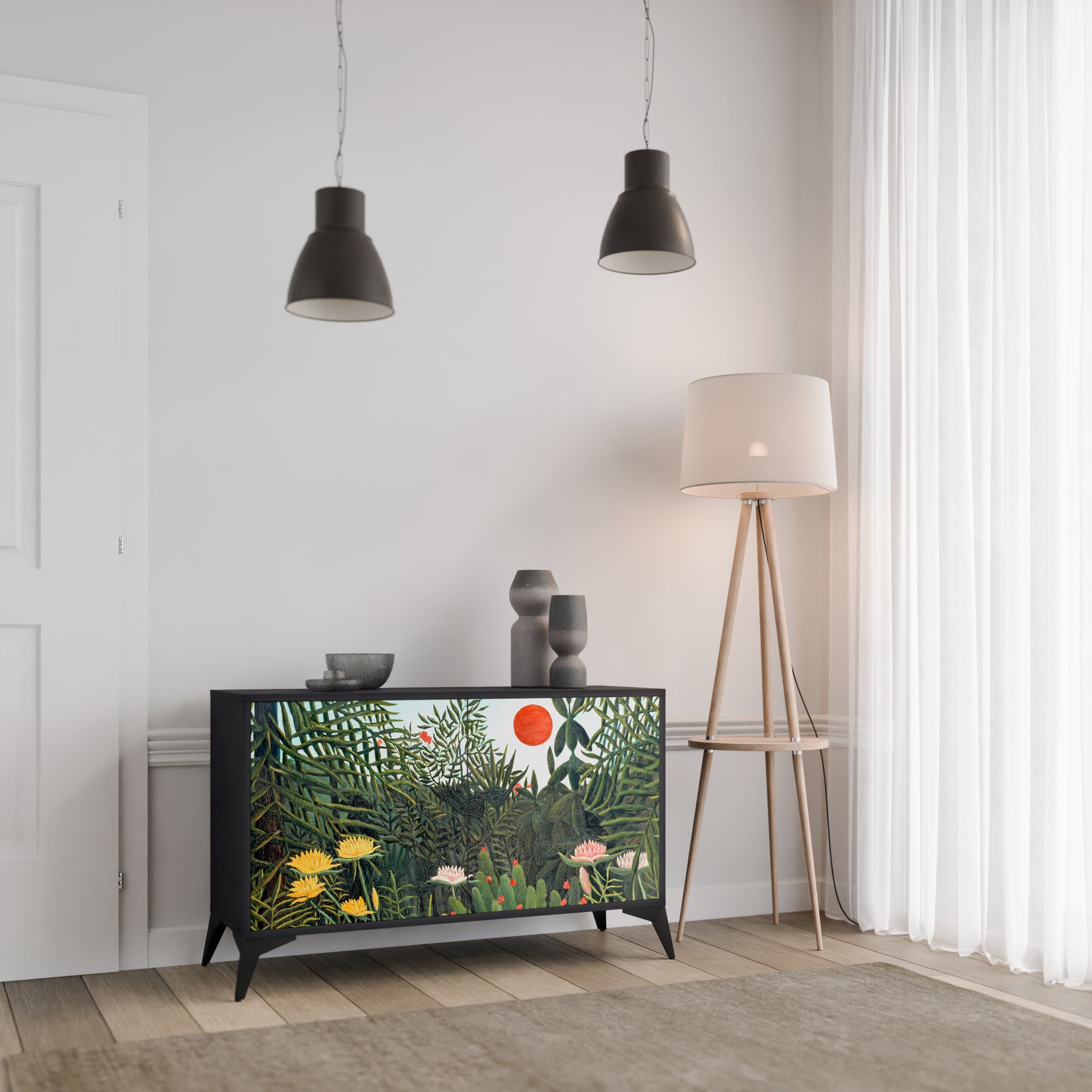VIRGIN FOREST WITH SUNSET Sideboard mit 2 Türen in Schwarz
