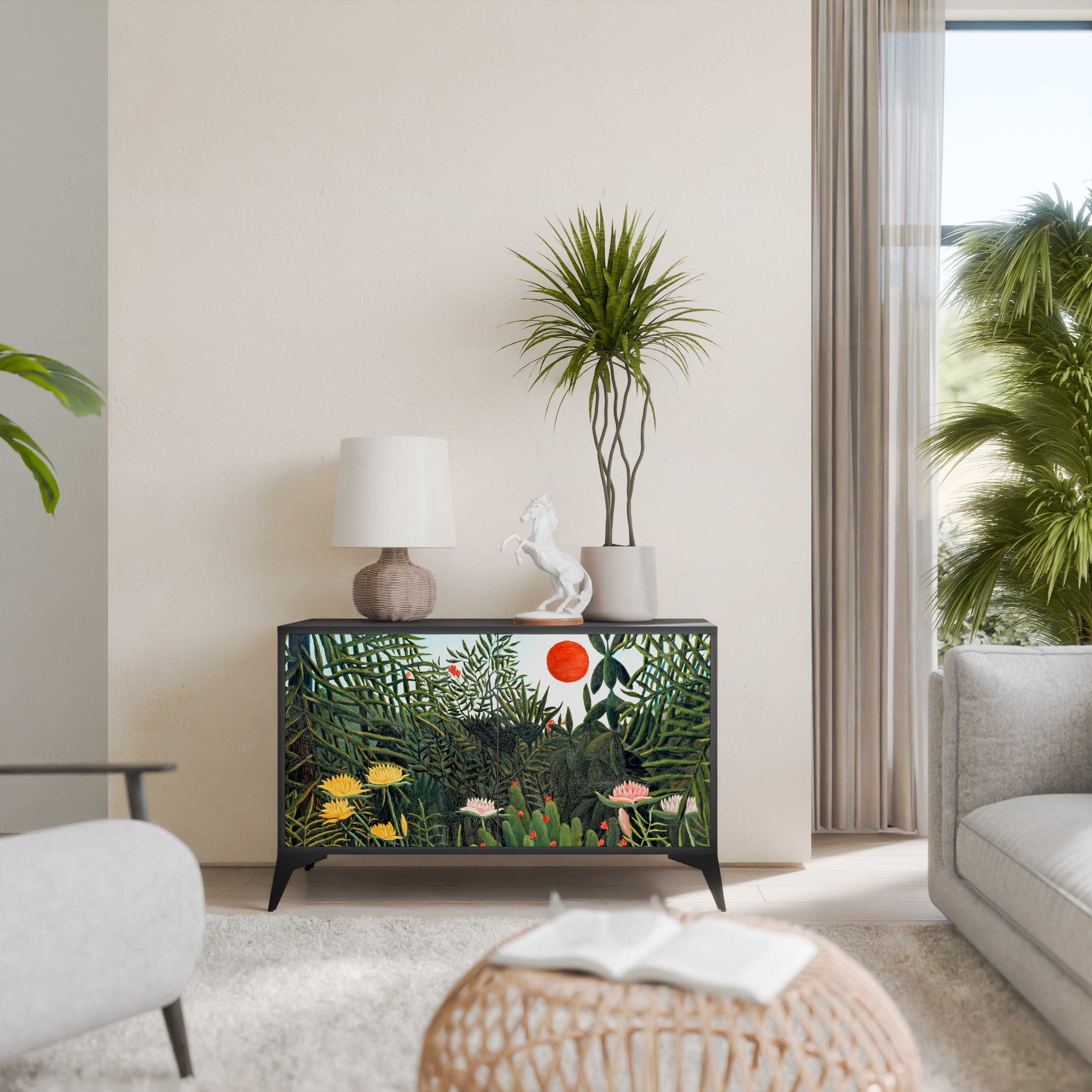 VIRGIN FOREST WITH SUNSET Sideboard mit 2 Türen in Schwarz