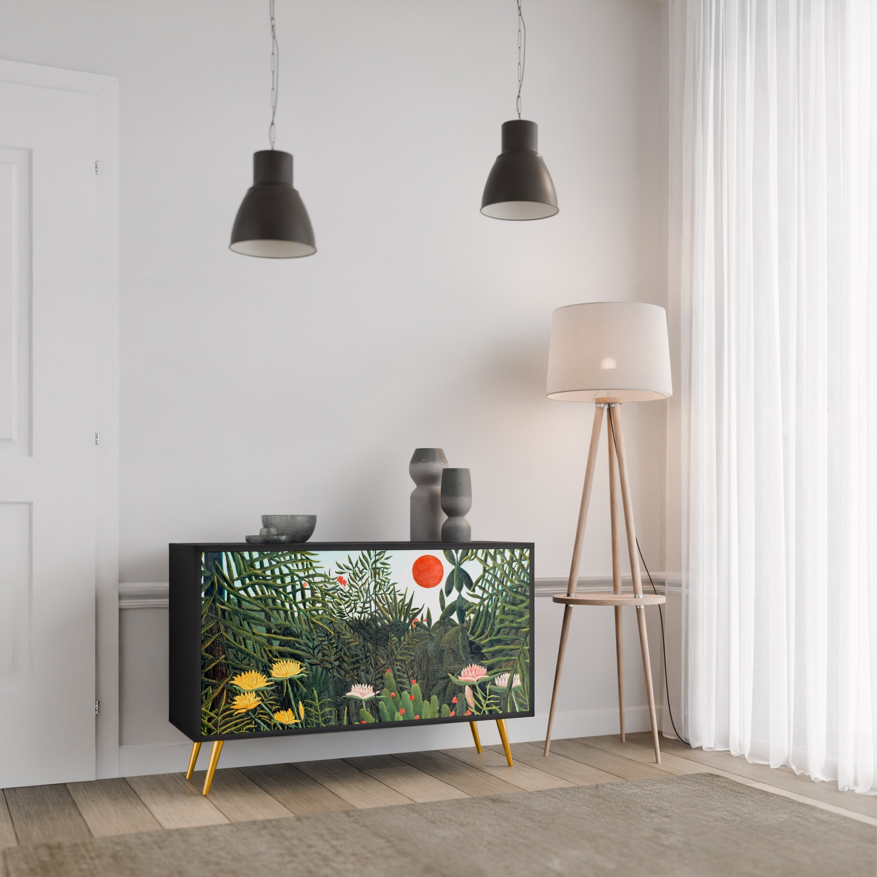 VIRGIN FOREST WITH SUNSET Sideboard mit 2 Türen in Schwarz